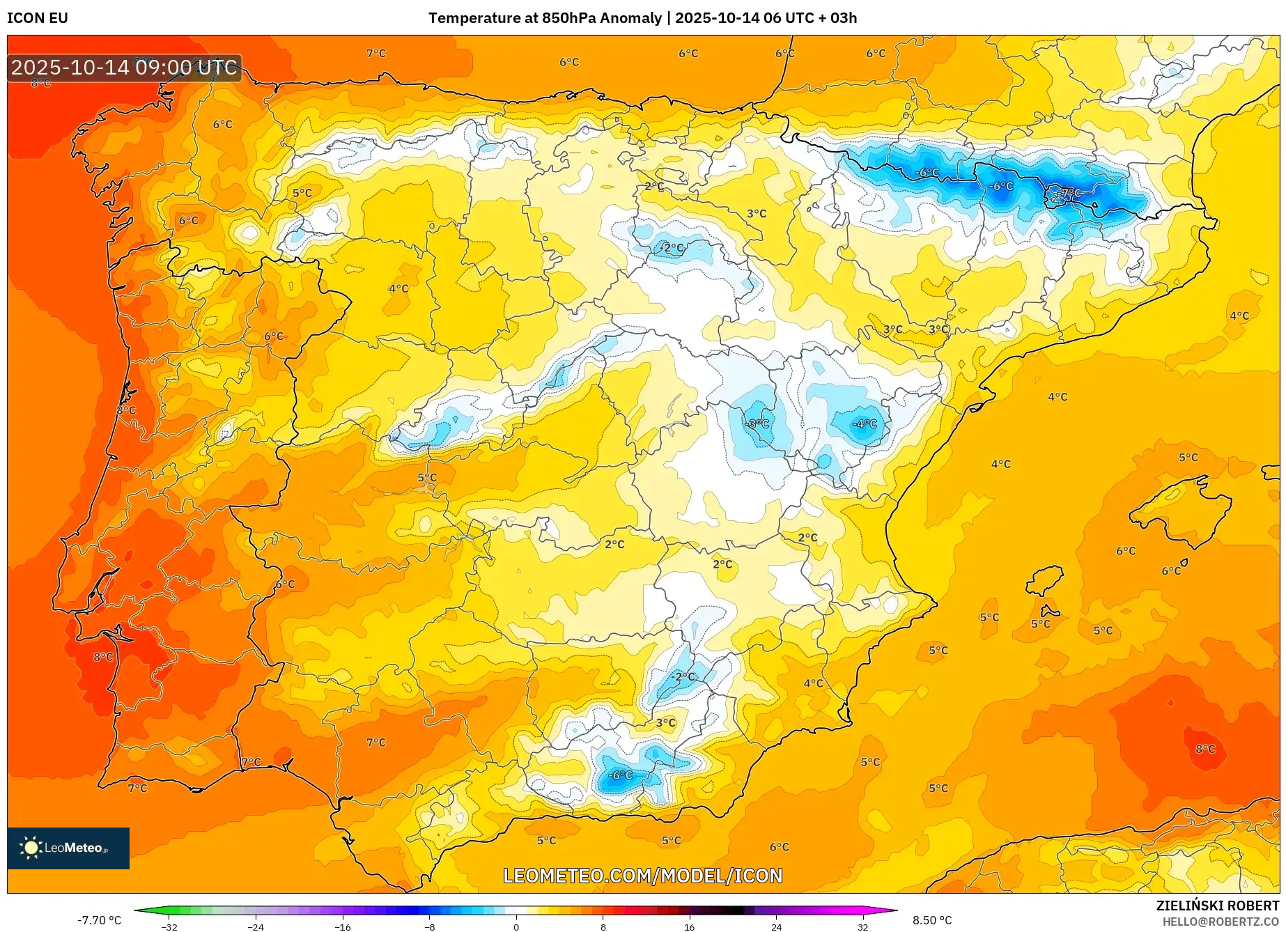 ICON model - Spain, Temperature at 850hPa Anomaly ICON model - Spain, Temperature at 850hPa Anomaly