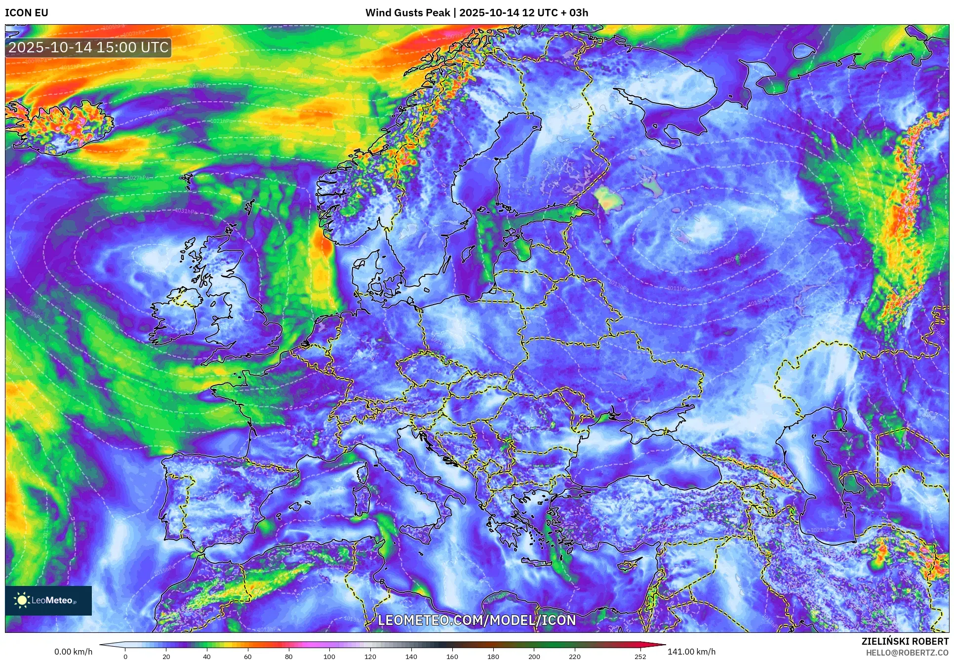 ICON model - Europe, Wind Gusts Peak ICON model - Europe, Wind Gusts Peak