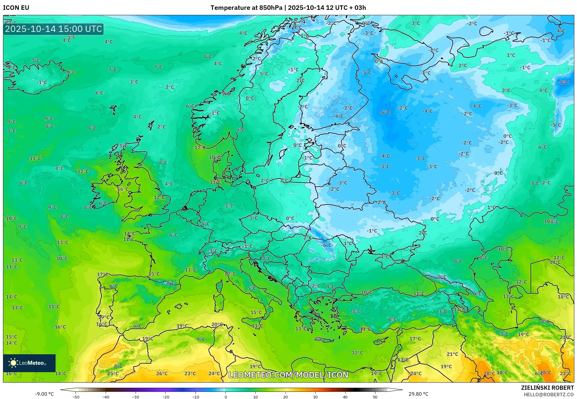 ICON model - Europe, Temperature at 850hPa ICON model - Europe, Temperature at 850hPa