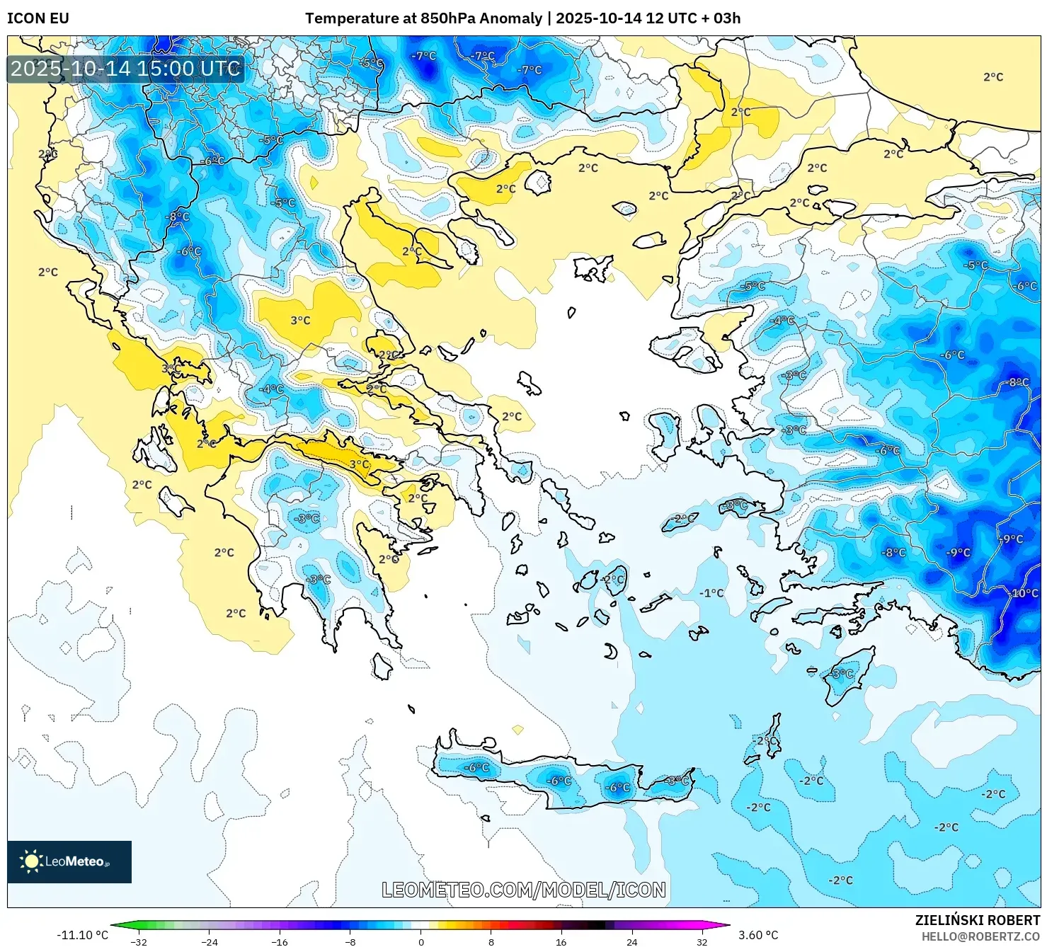 ICON model - Greece, Temperature at 850hPa Anomaly ICON model - Greece, Temperature at 850hPa Anomaly