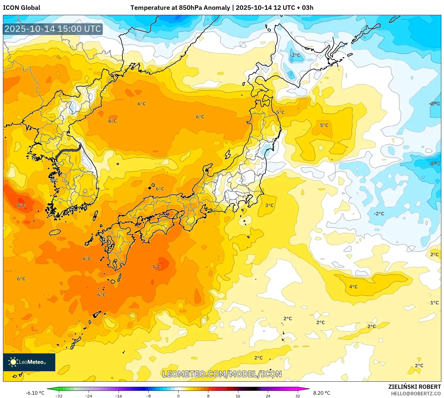 ICON model - Japan, Temperature at 850hPa Anomaly ICON model - Japan, Temperature at 850hPa Anomaly