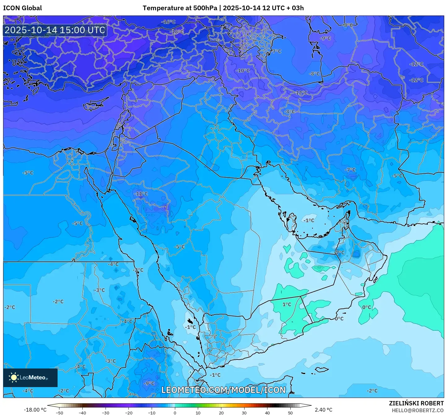 ICON model - Middle East, Temperature at 500hPa ICON model - Middle East, Temperature at 500hPa