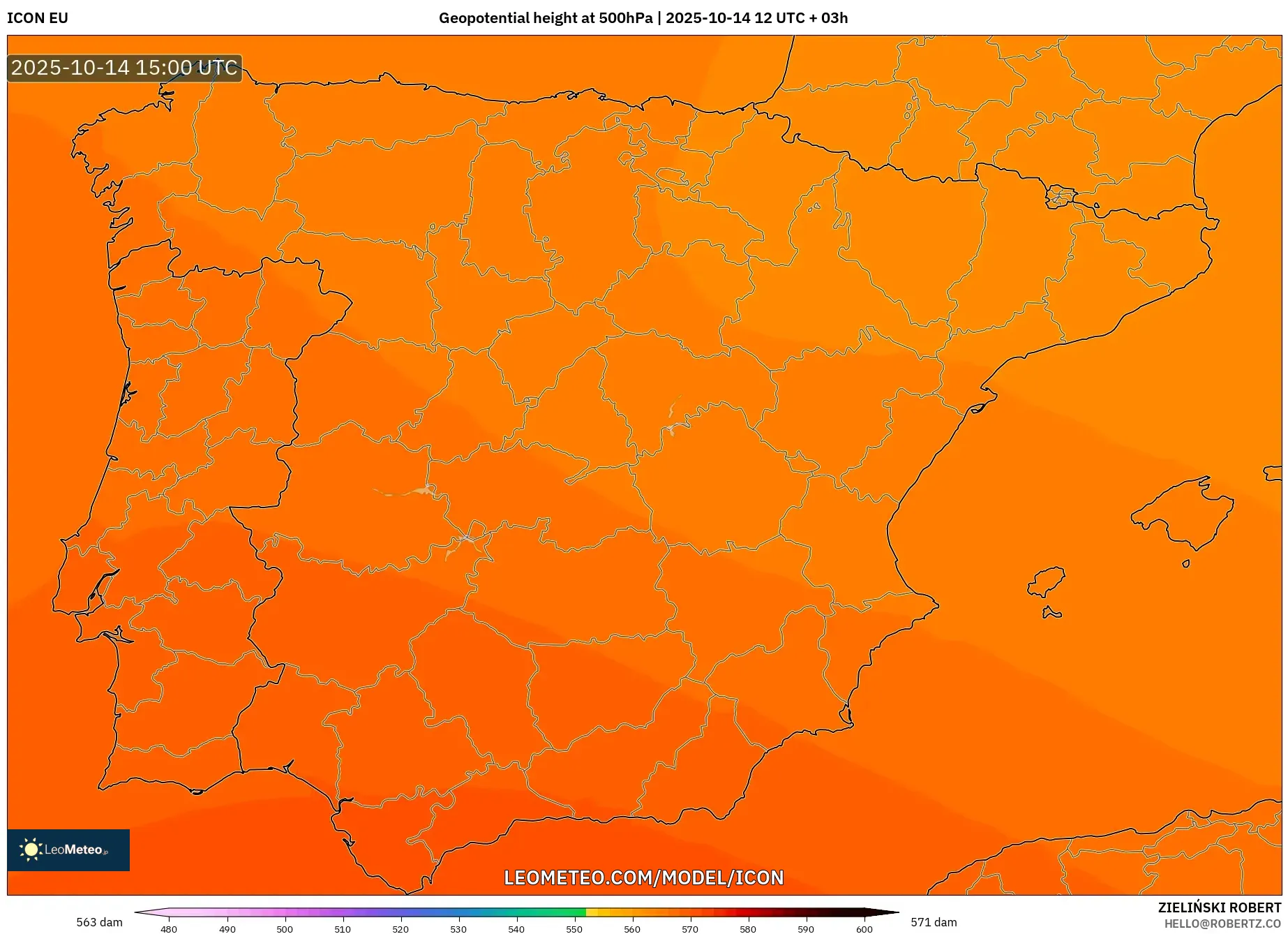 ICON model - Spain, Geopotential height at 500hPa ICON model - Spain, Geopotential height at 500hPa