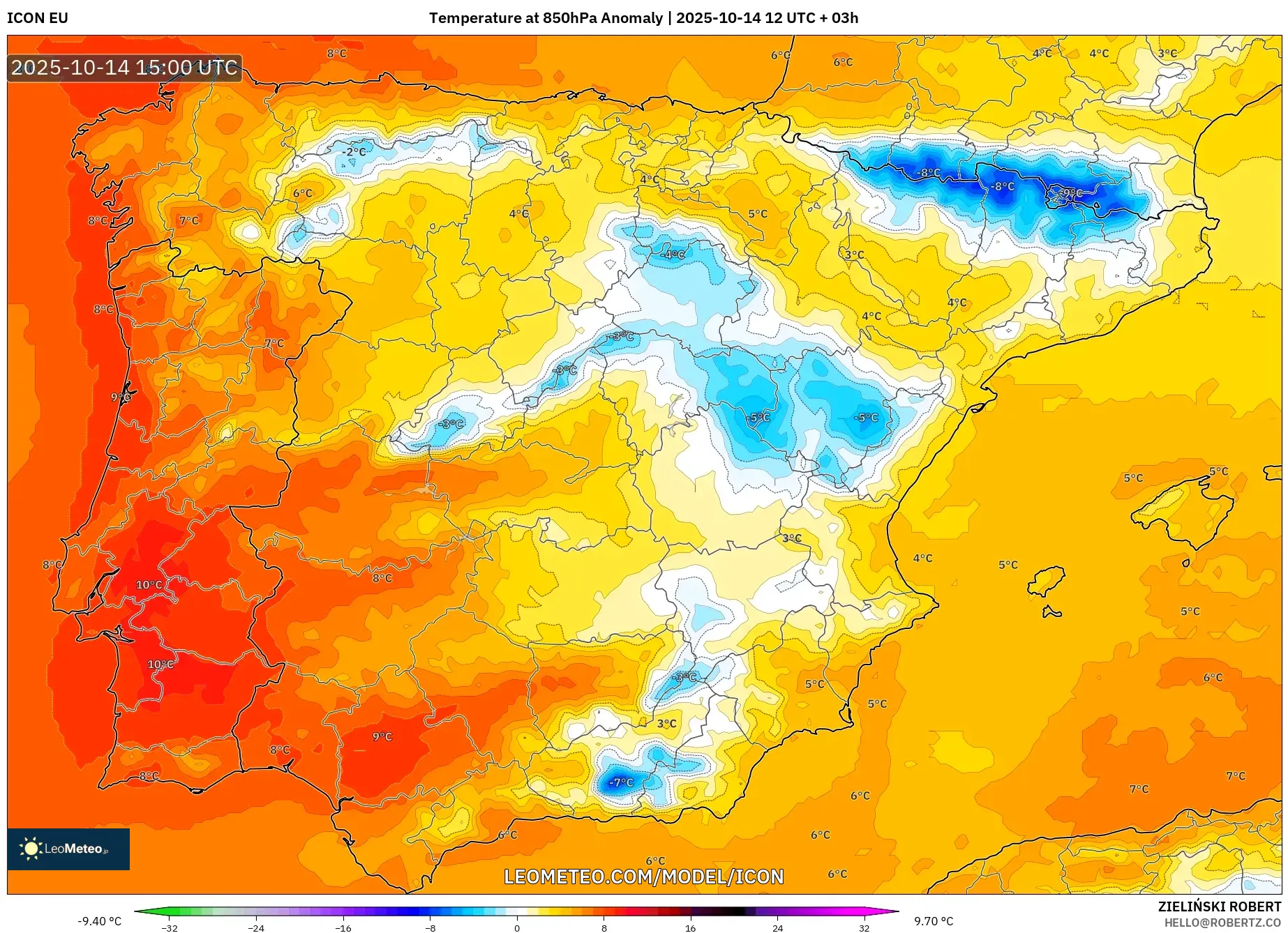 ICON model - Spain, Temperature at 850hPa Anomaly ICON model - Spain, Temperature at 850hPa Anomaly