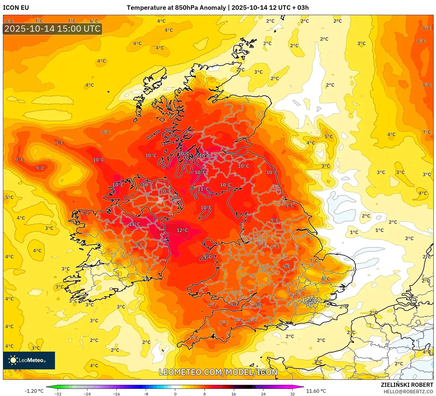 ICON model - United Kingdom, Temperature at 850hPa Anomaly ICON model - United Kingdom, Temperature at 850hPa Anomaly