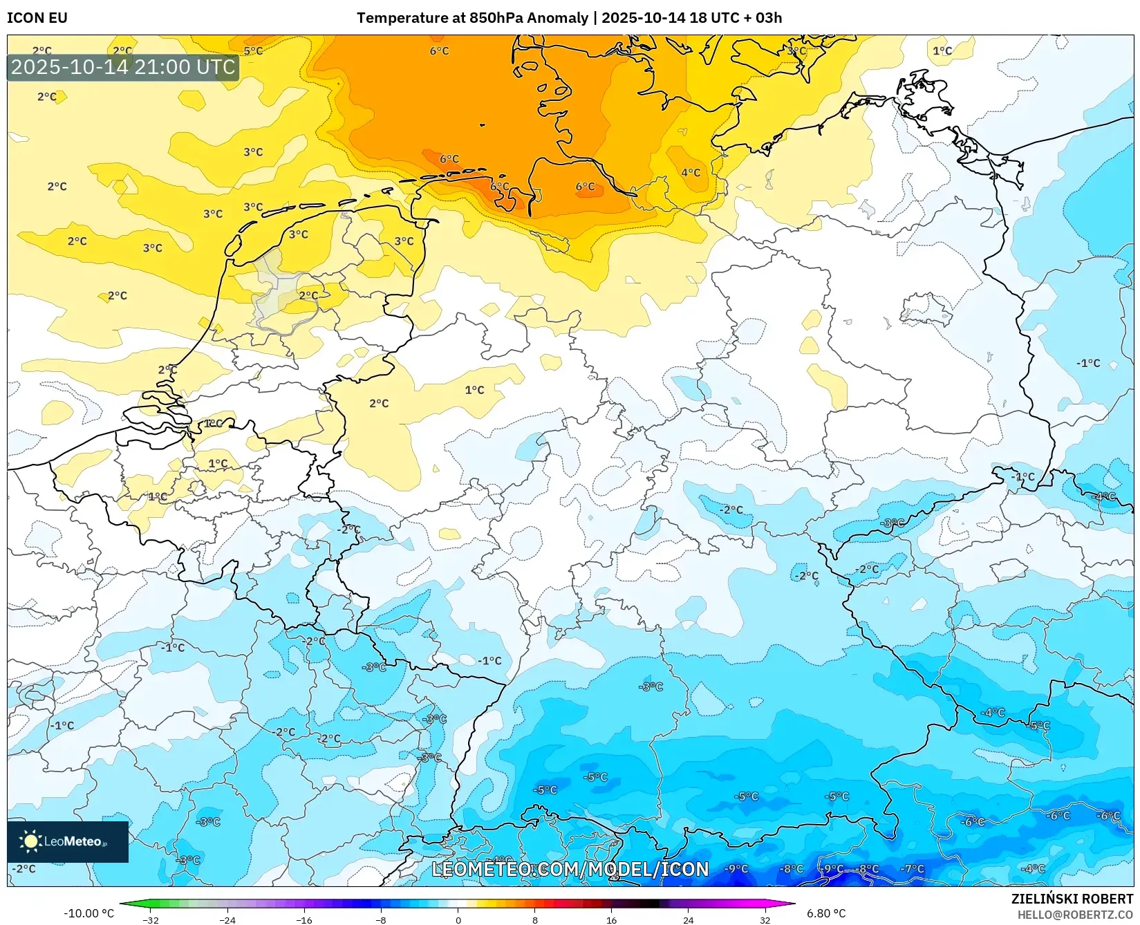 ICON model - Germany, Temperature at 850hPa Anomaly ICON model - Germany, Temperature at 850hPa Anomaly
