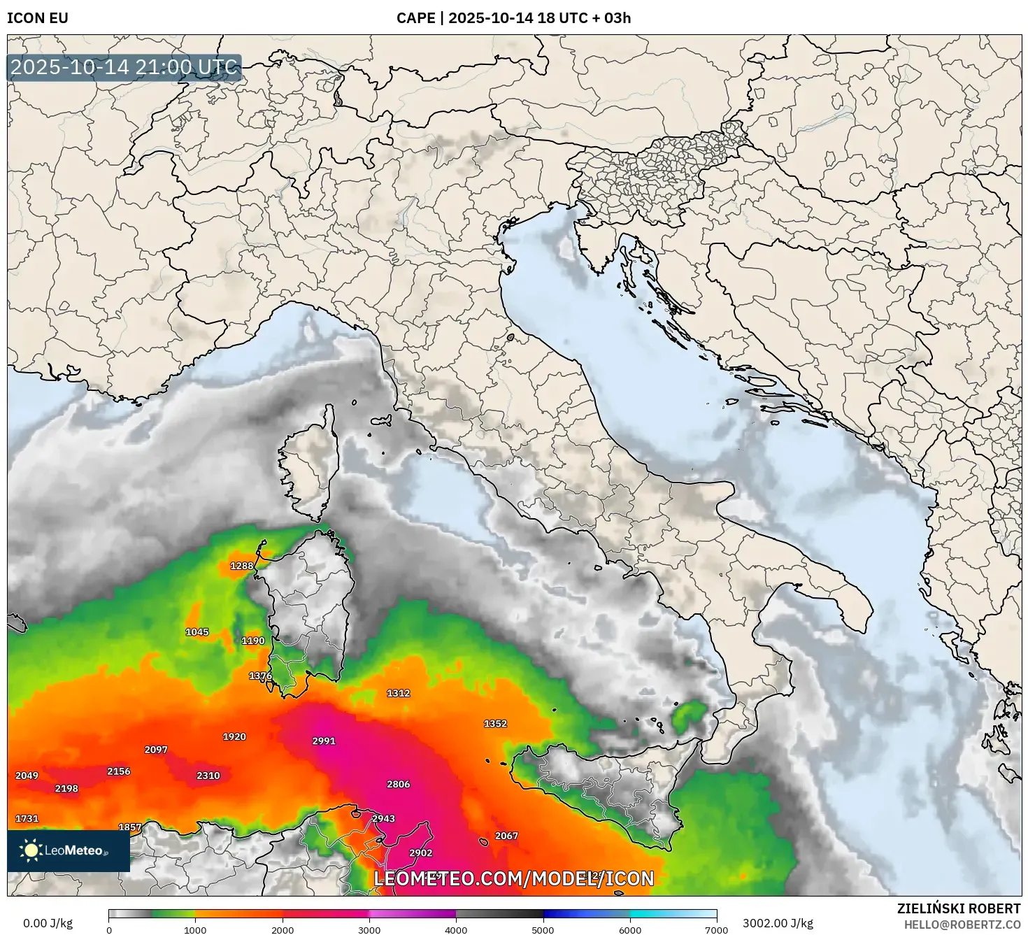 ICON model - Italy, CAPE ICON model - Italy, CAPE