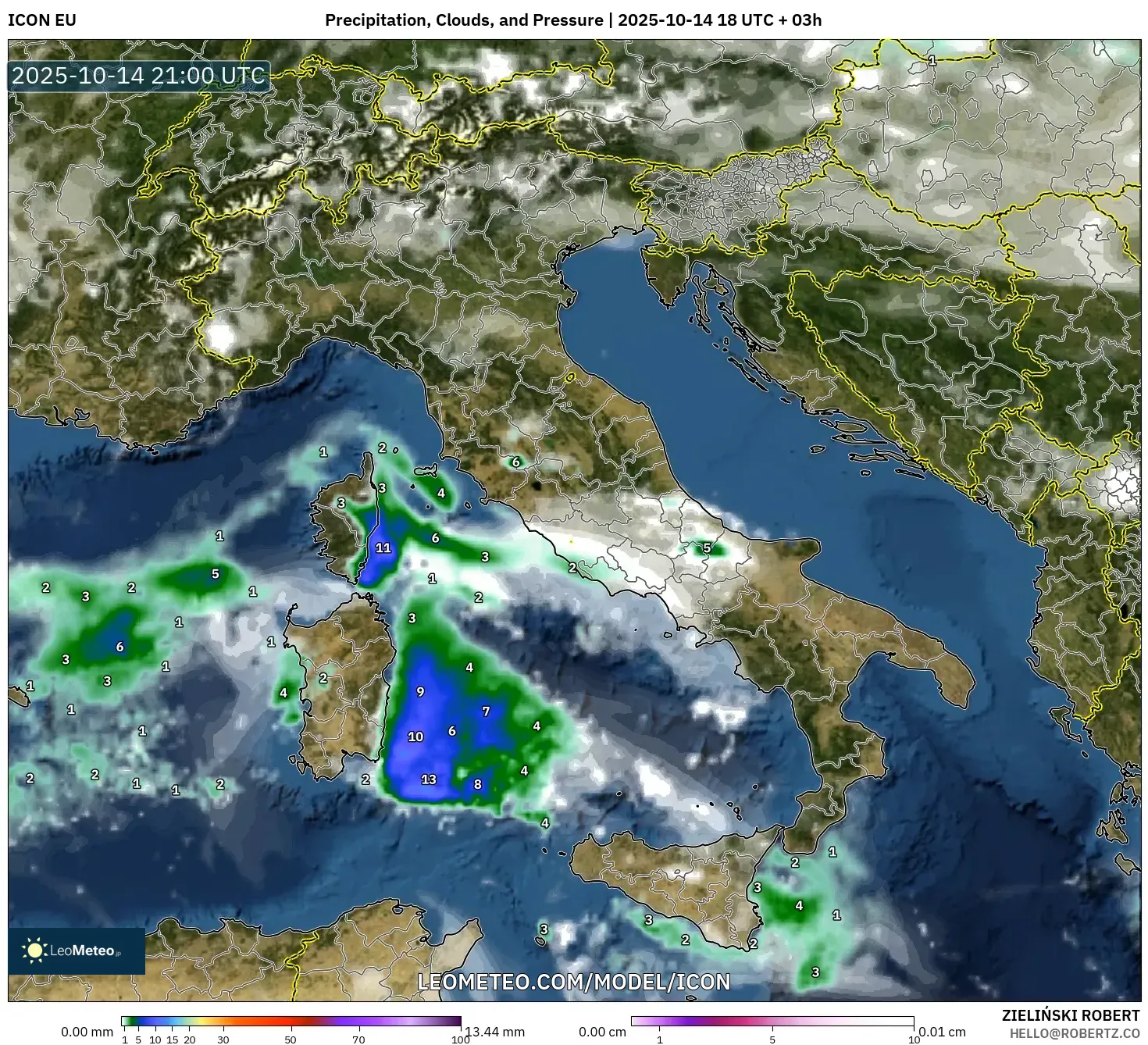 ICON model - Italy, Precipitation, Clouds, and Pressure ICON model - Italy, Precipitation, Clouds, and Pressure