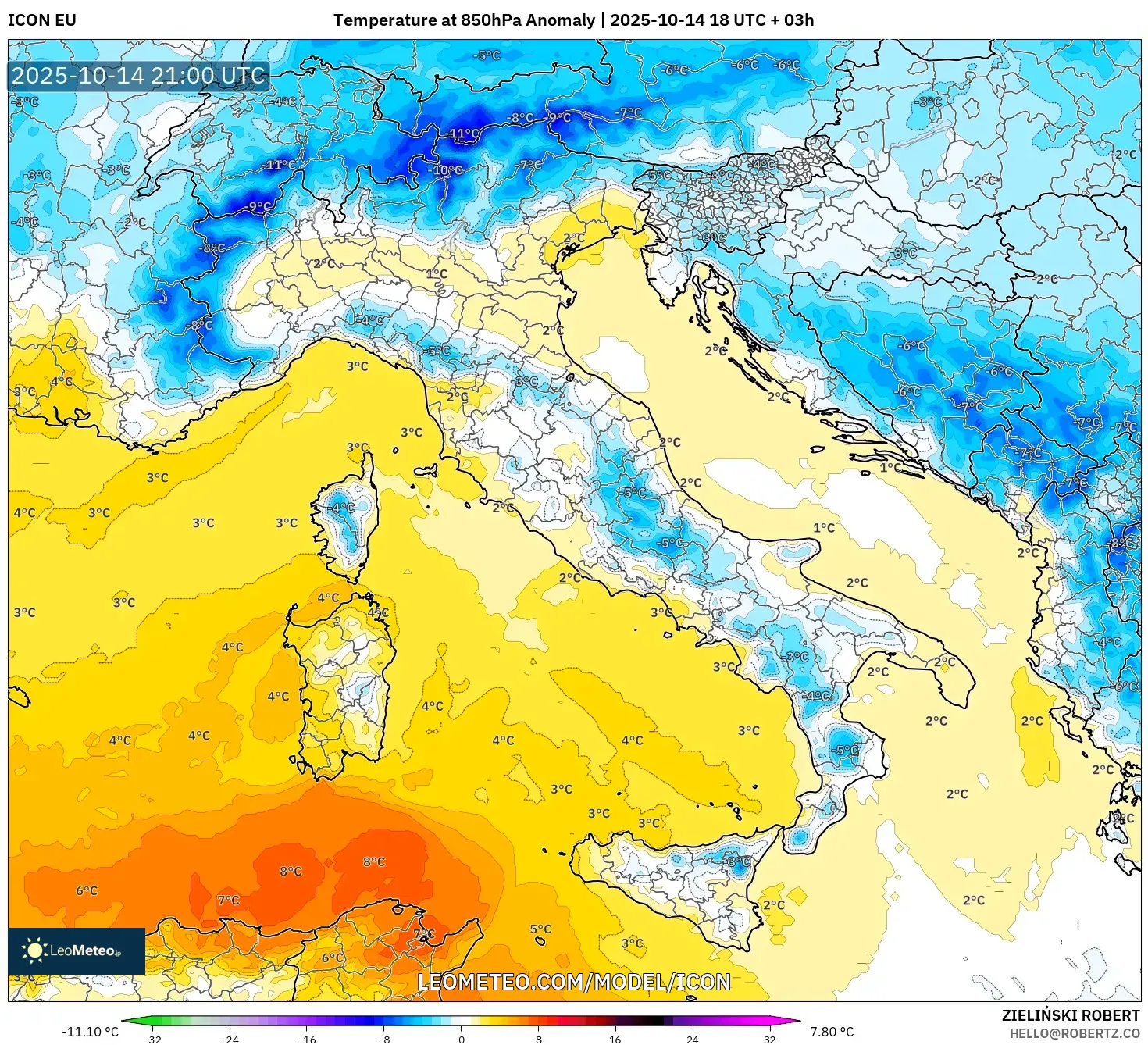 ICON model - Italy, Temperature at 850hPa Anomaly ICON model - Italy, Temperature at 850hPa Anomaly