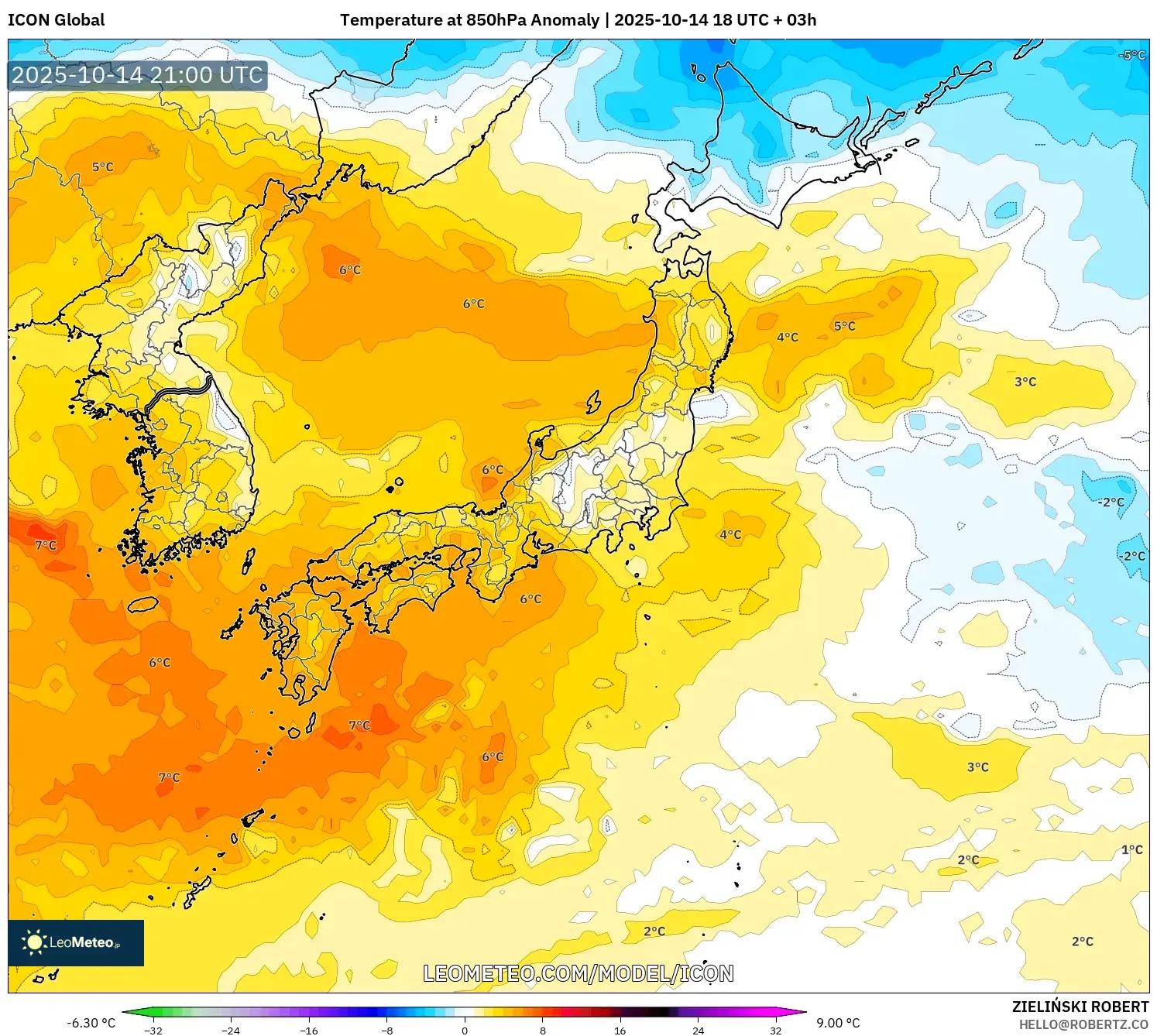 ICON model - Japan, Temperature at 850hPa Anomaly ICON model - Japan, Temperature at 850hPa Anomaly