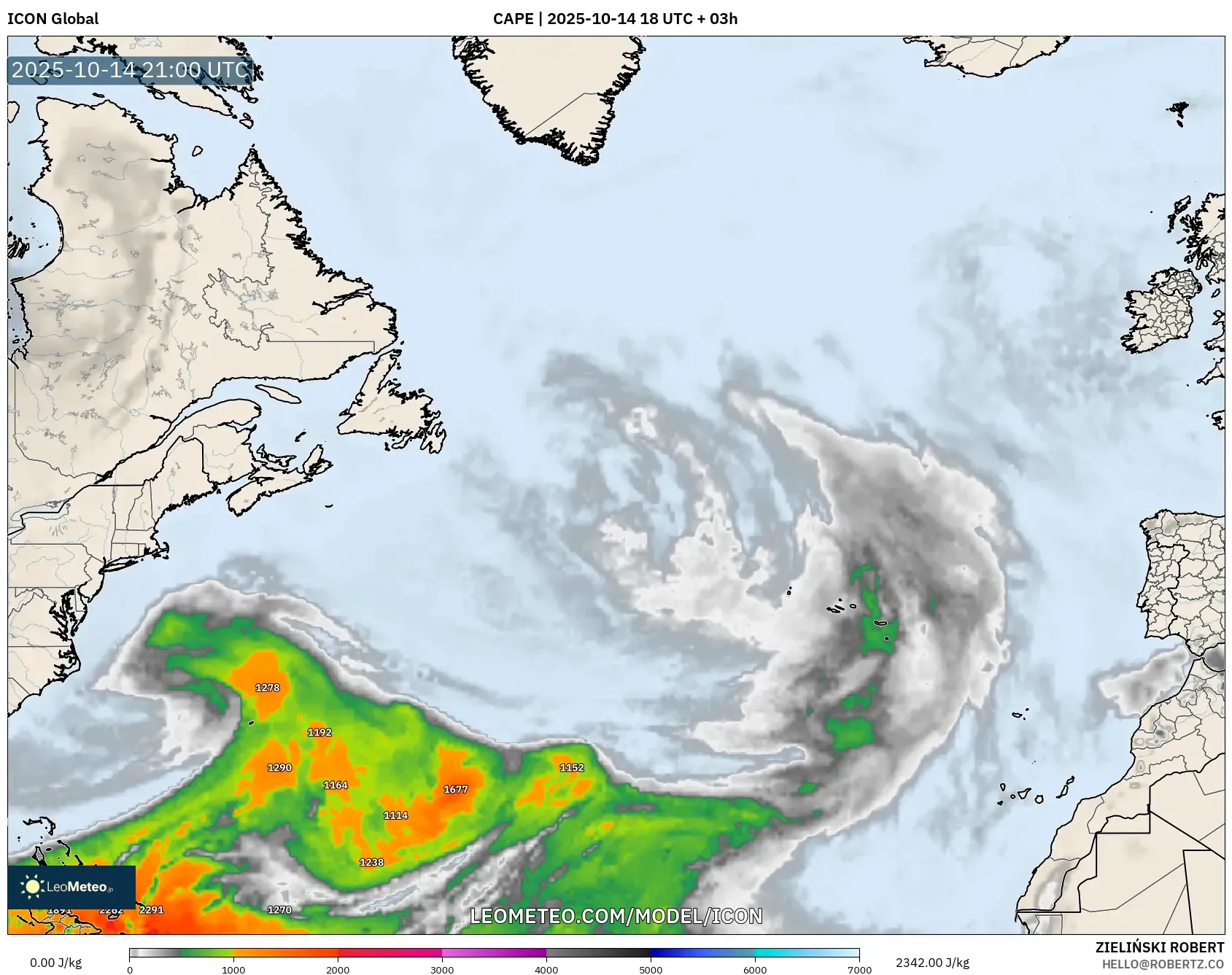 ICON model - North Atlantic, CAPE ICON model - North Atlantic, CAPE