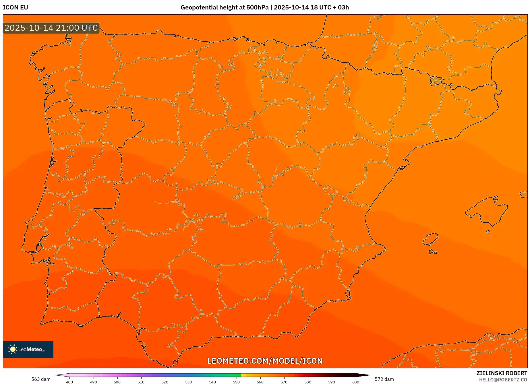 ICON model - Spain, Geopotential height at 500hPa ICON model - Spain, Geopotential height at 500hPa