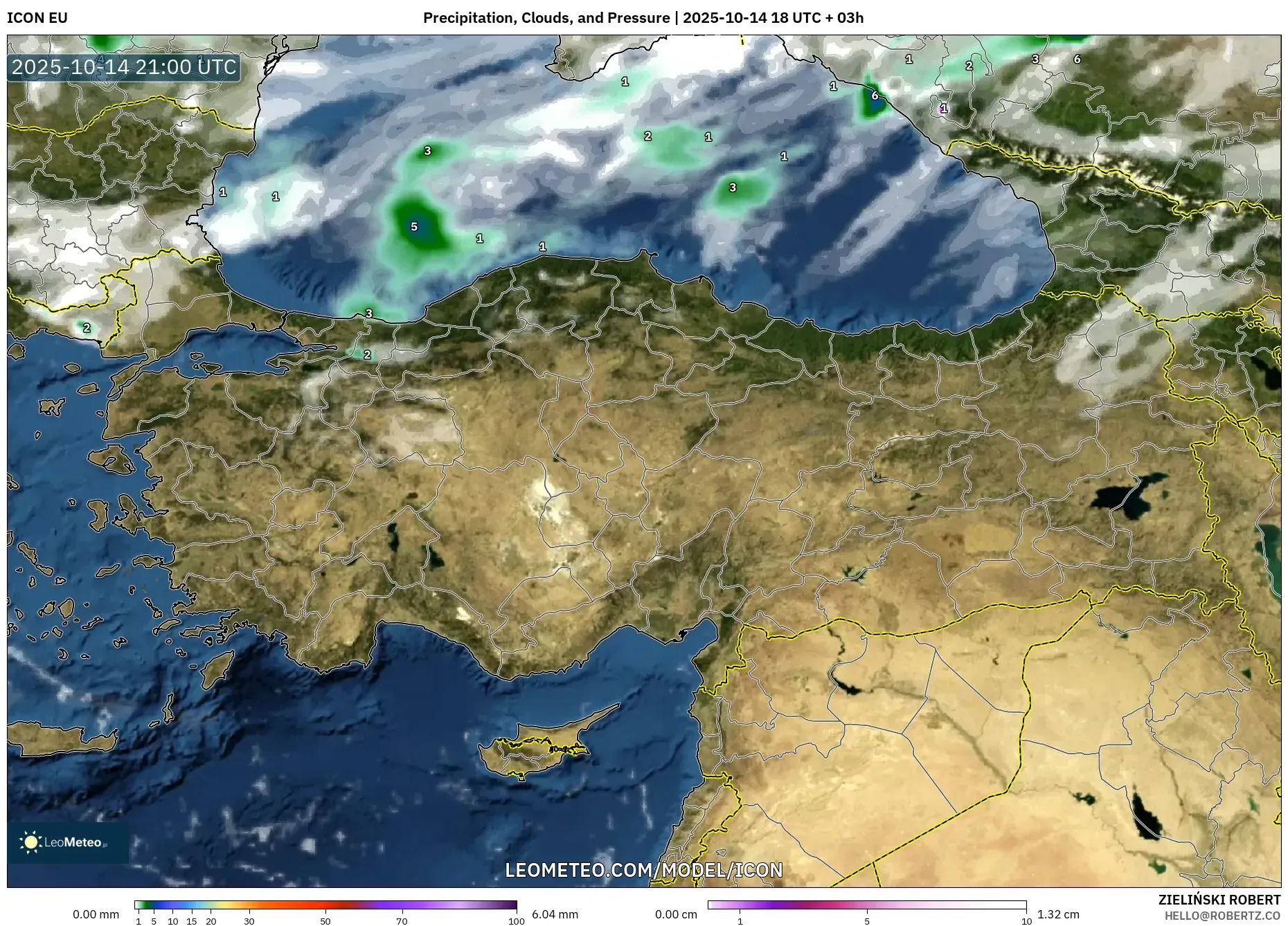 ICON model - Turkey, Precipitation, Clouds, and Pressure ICON model - Turkey, Precipitation, Clouds, and Pressure