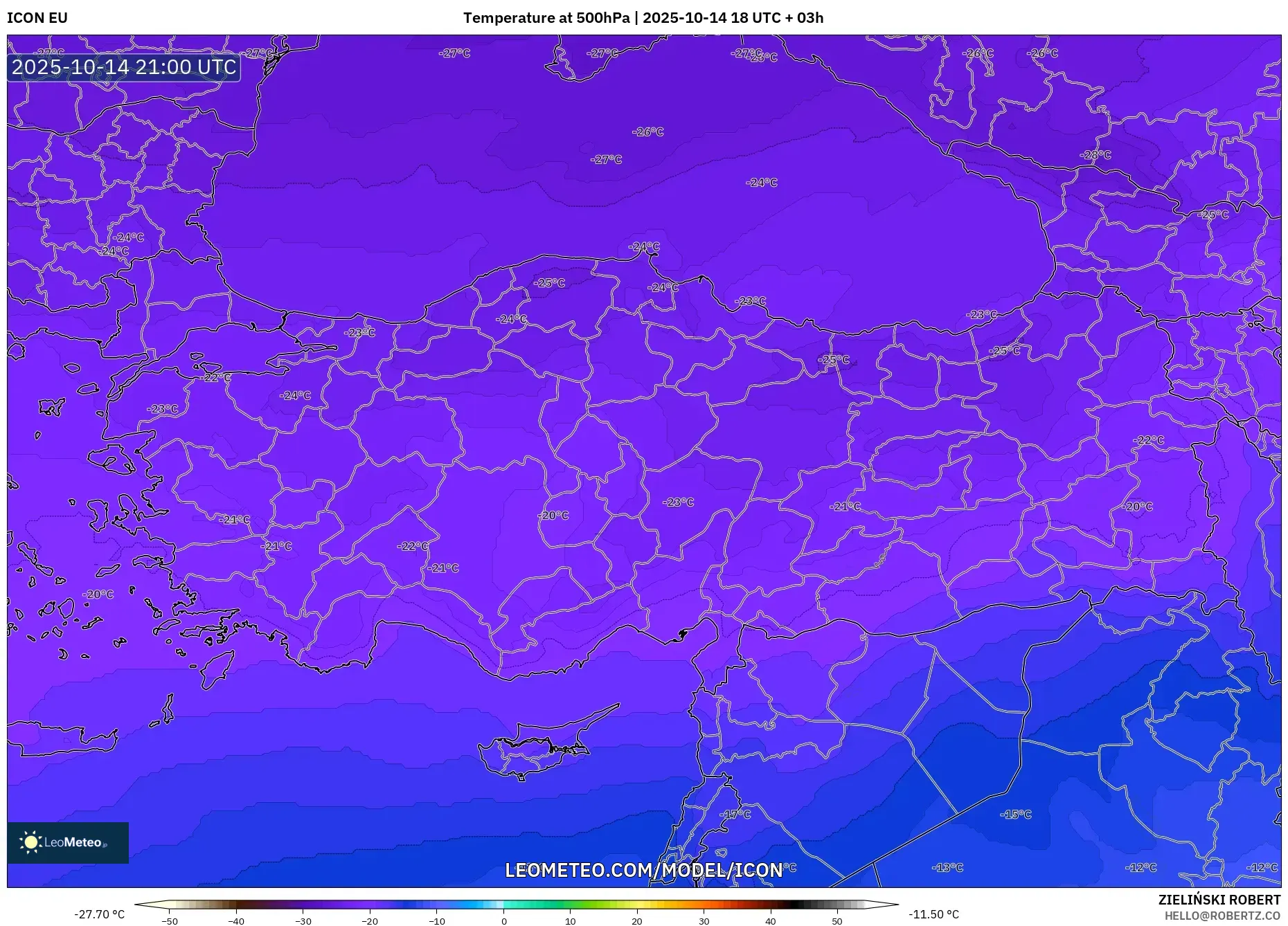 ICON model - Turkey, Temperature at 500hPa