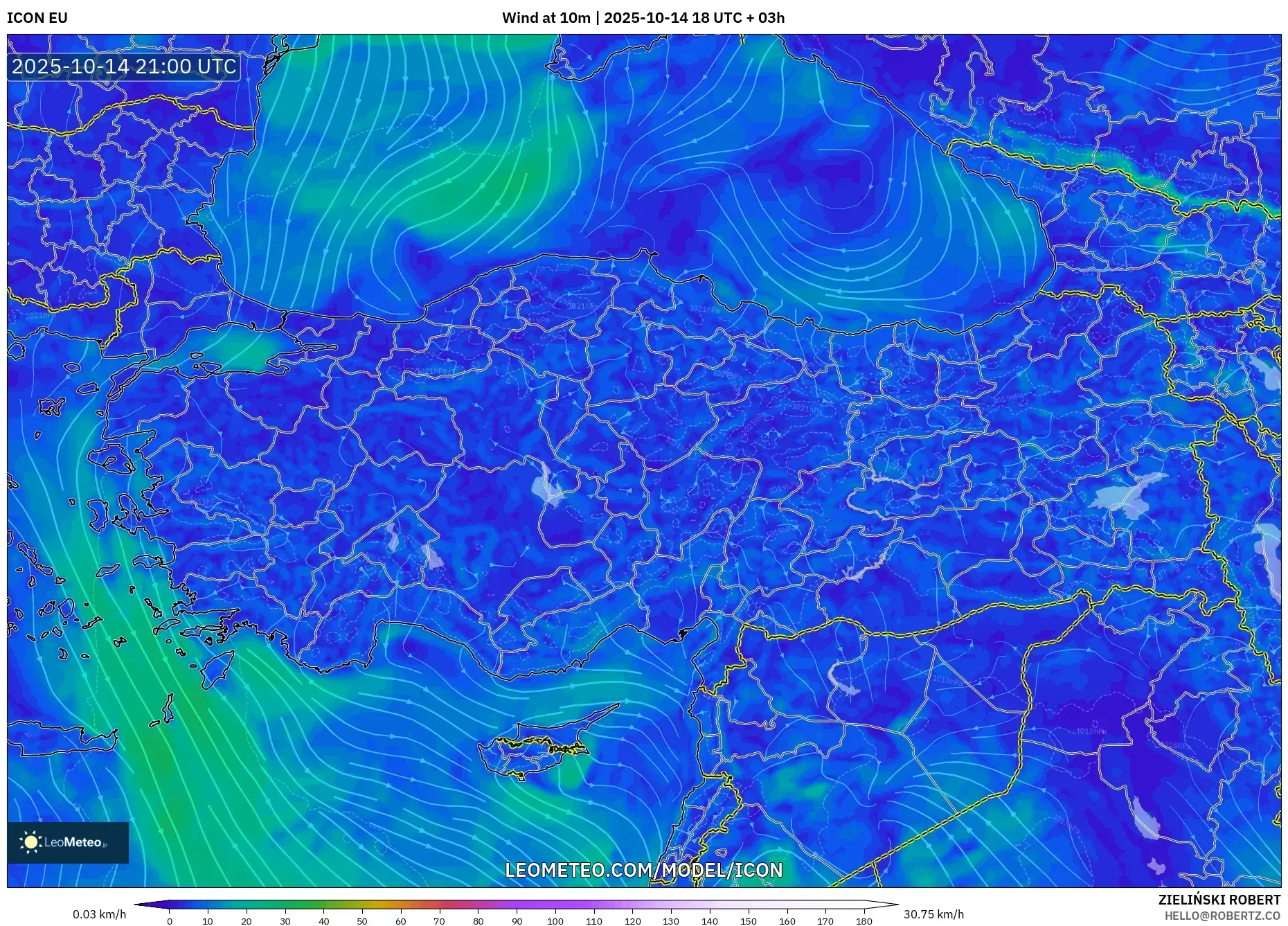 ICON model - Turkey, Wind at 10m ICON model - Turkey, Wind at 10m