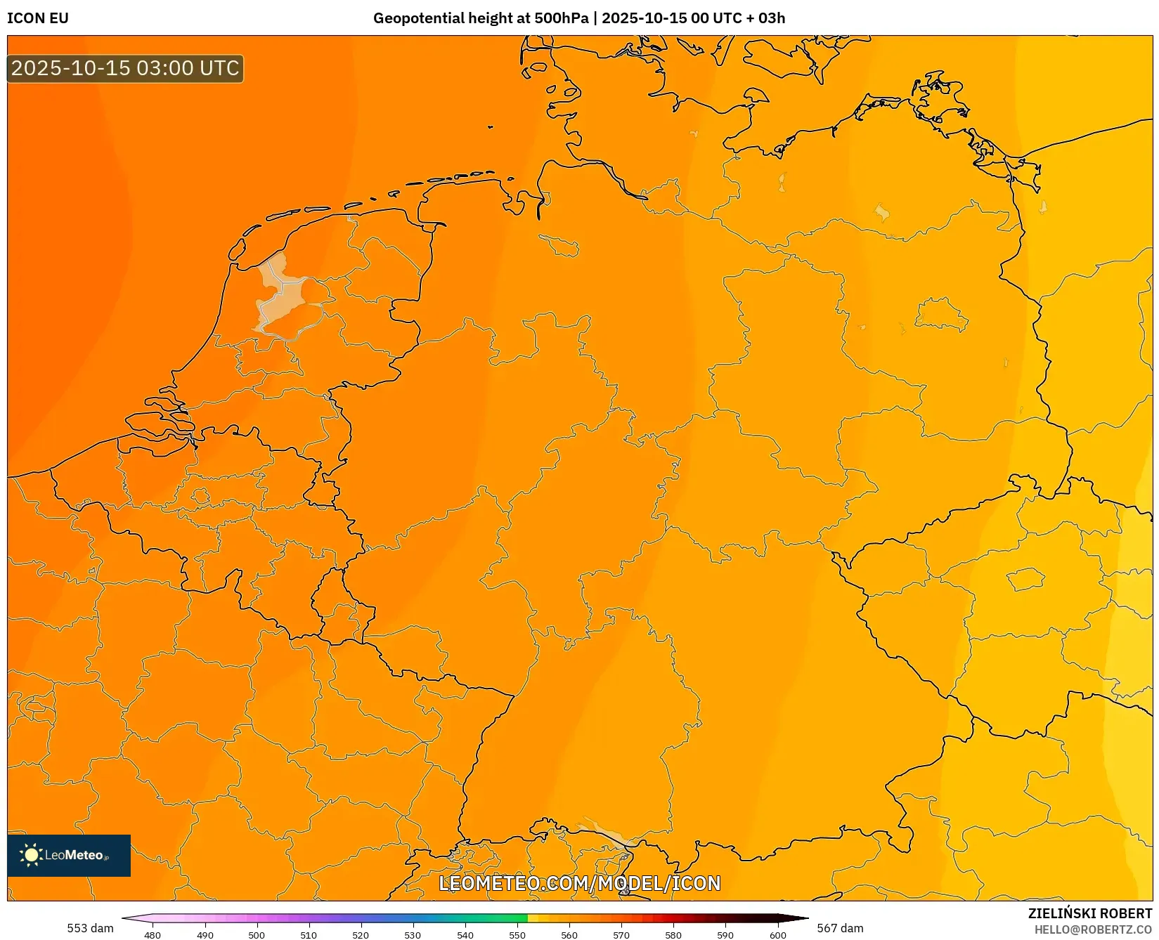 ICON model - Germany, Geopotential height at 500hPa ICON model - Germany, Geopotential height at 500hPa