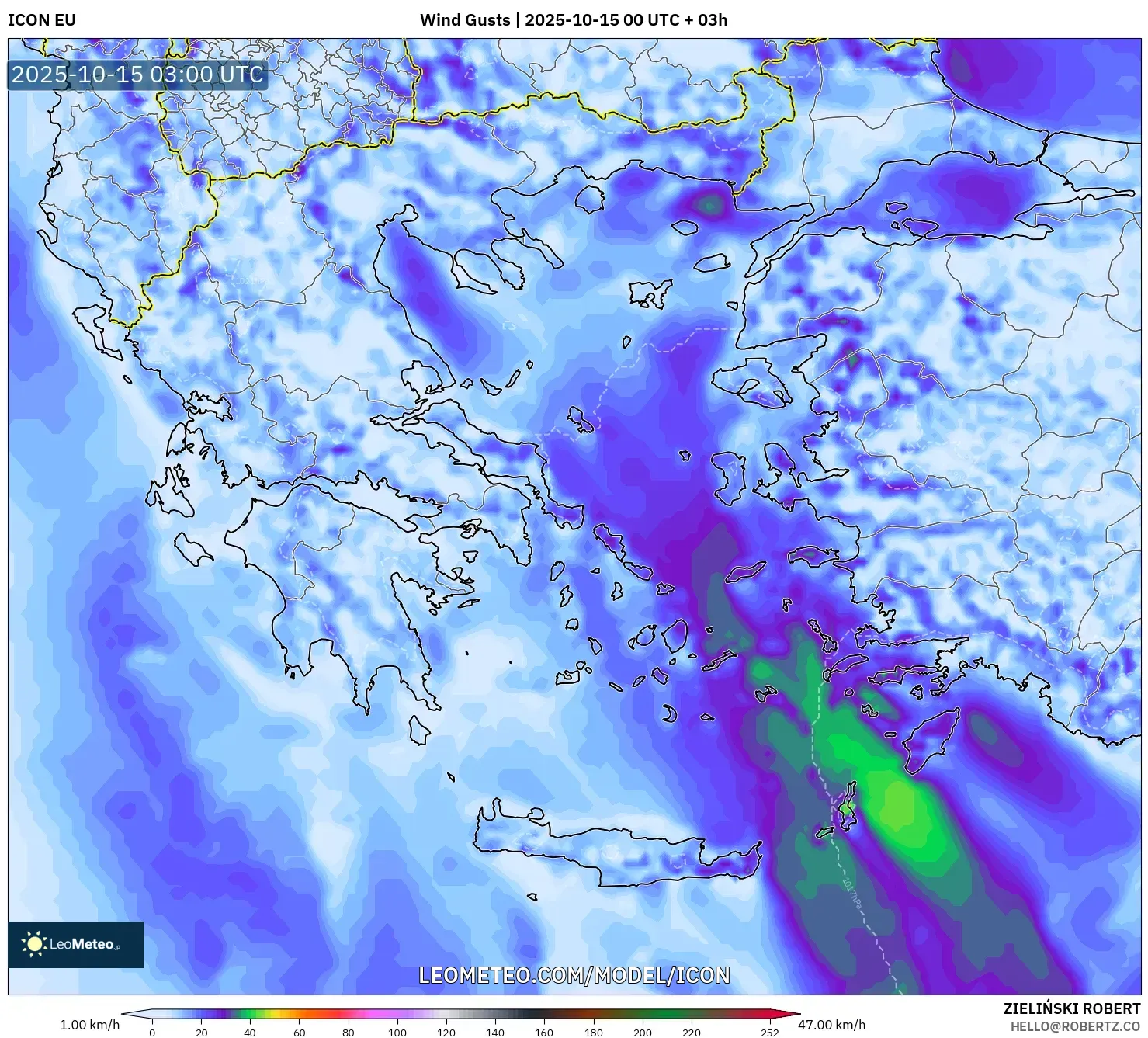 ICON model - Greece, Wind Gusts ICON model - Greece, Wind Gusts