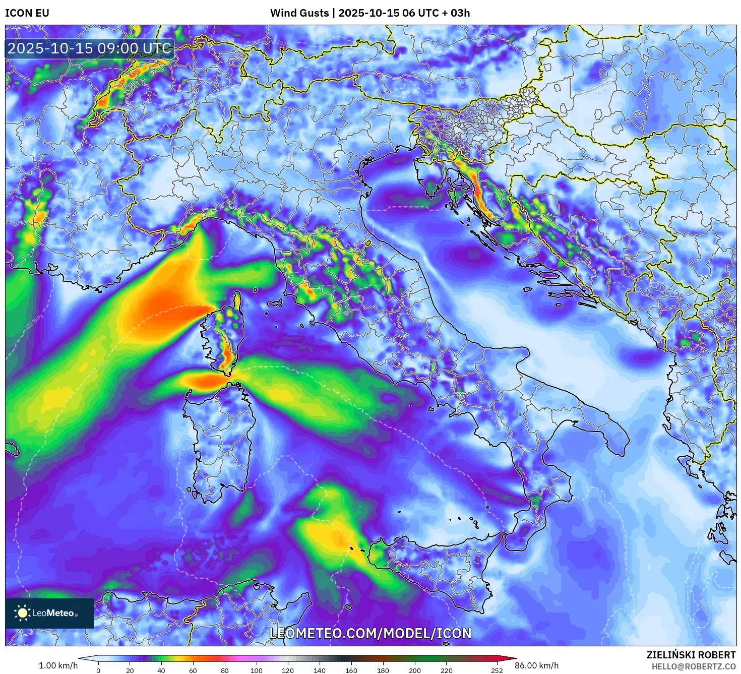 ICON model - Italy, Wind Gusts ICON model - Italy, Wind Gusts