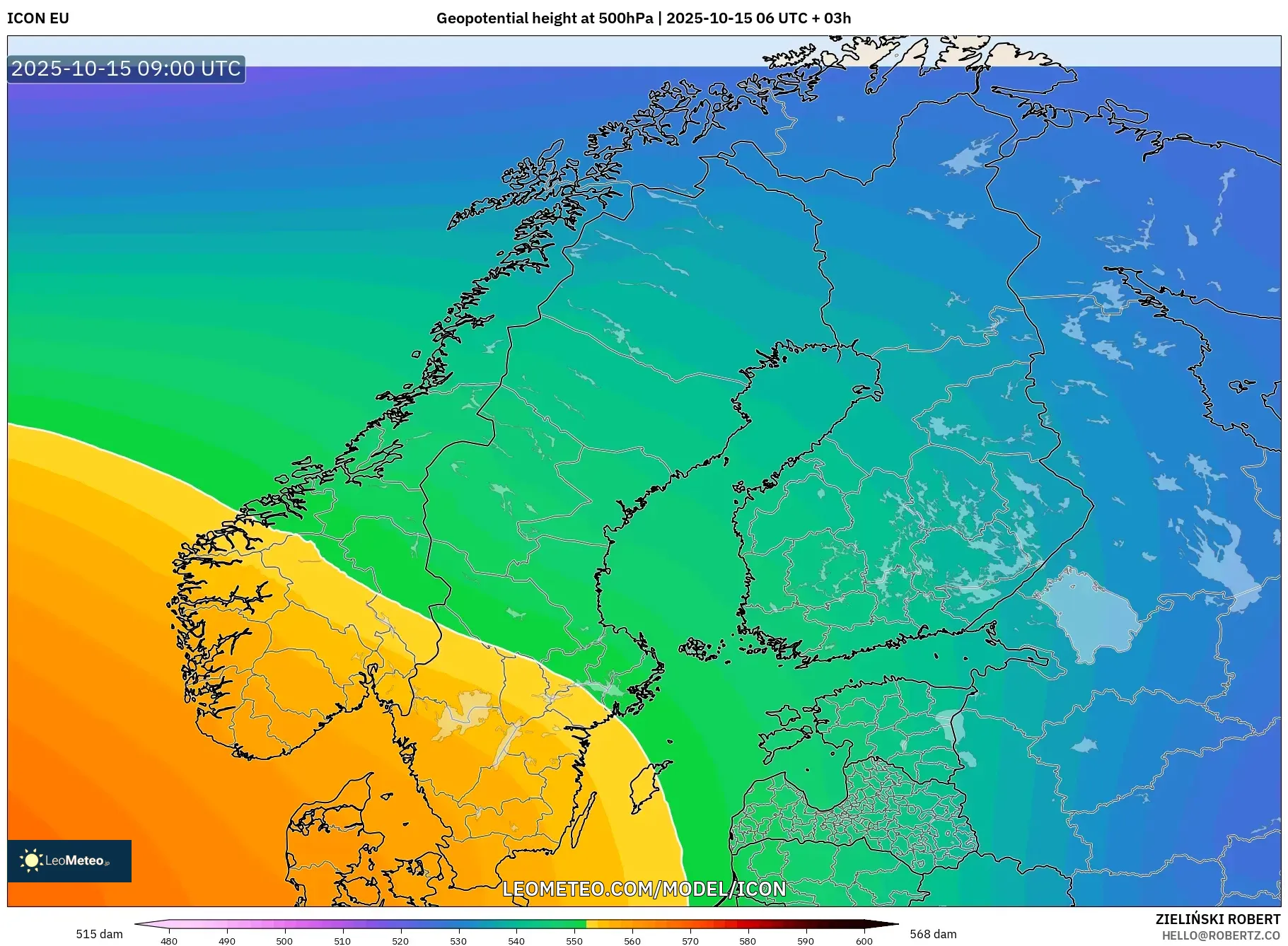 ICON model - Scandinavia, Geopotential height at 500hPa ICON model - Scandinavia, Geopotential height at 500hPa