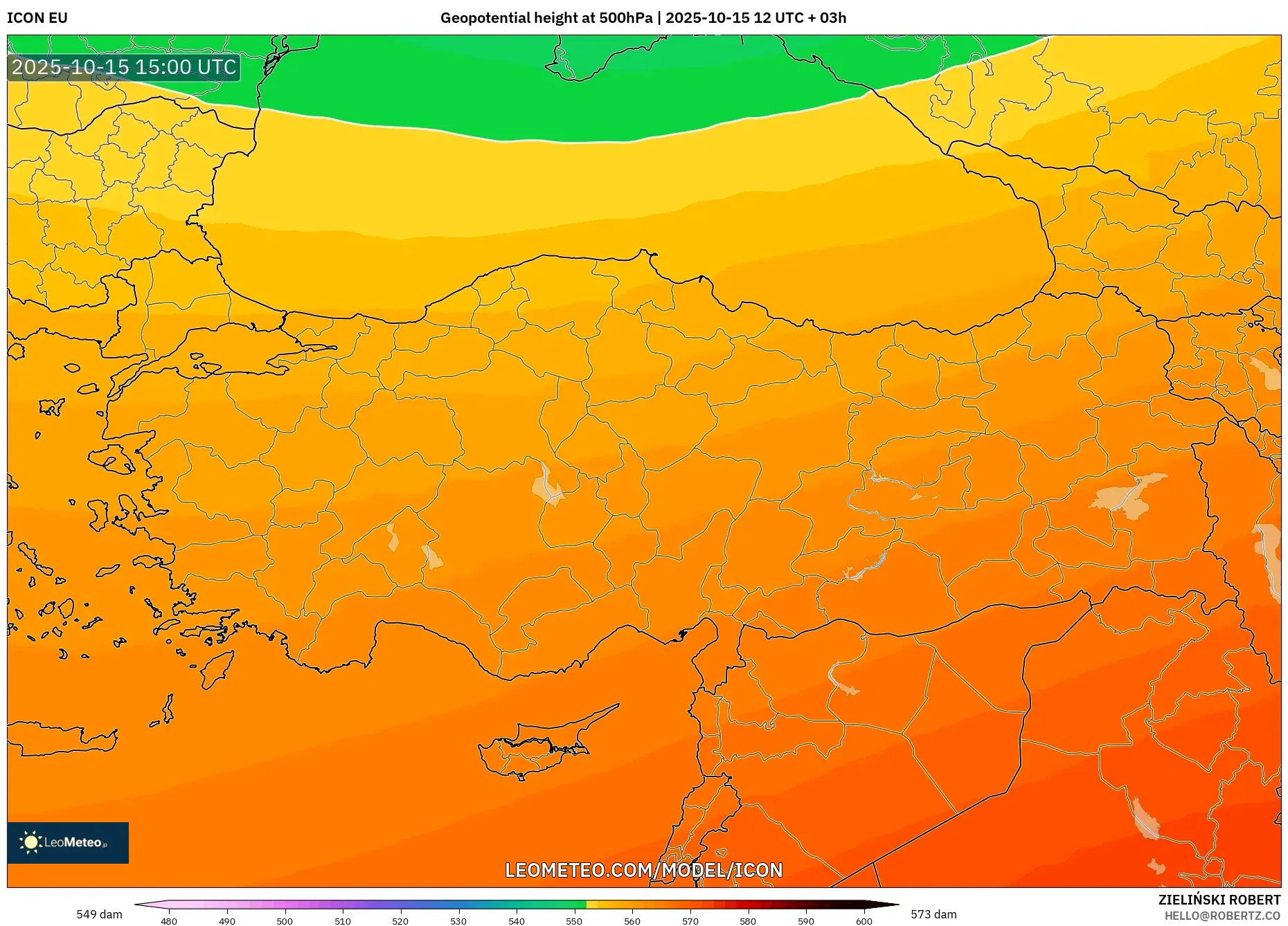 ICON model - Turkey, Geopotential height at 500hPa ICON model - Turkey, Geopotential height at 500hPa