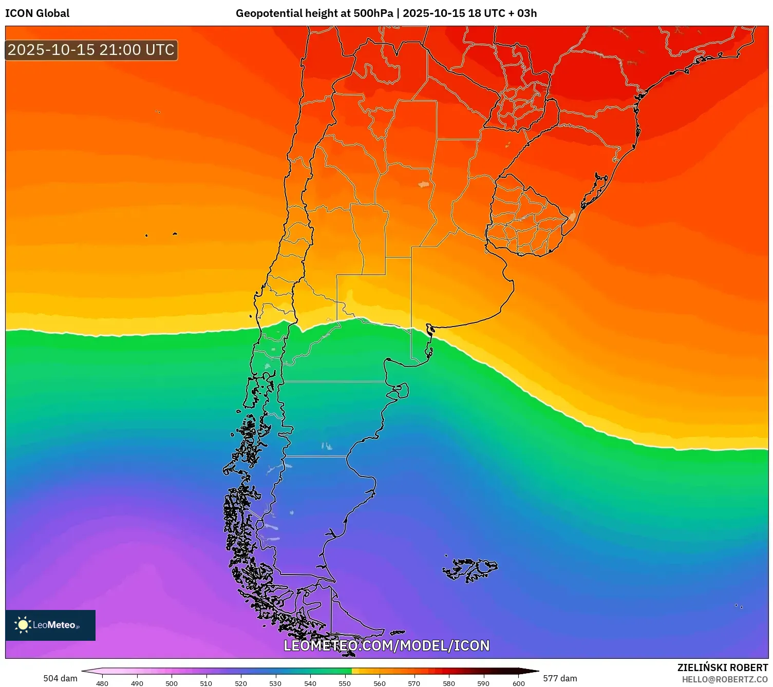 ICON model - Argentina, Geopotential height at 500hPa ICON model - Argentina, Geopotential height at 500hPa