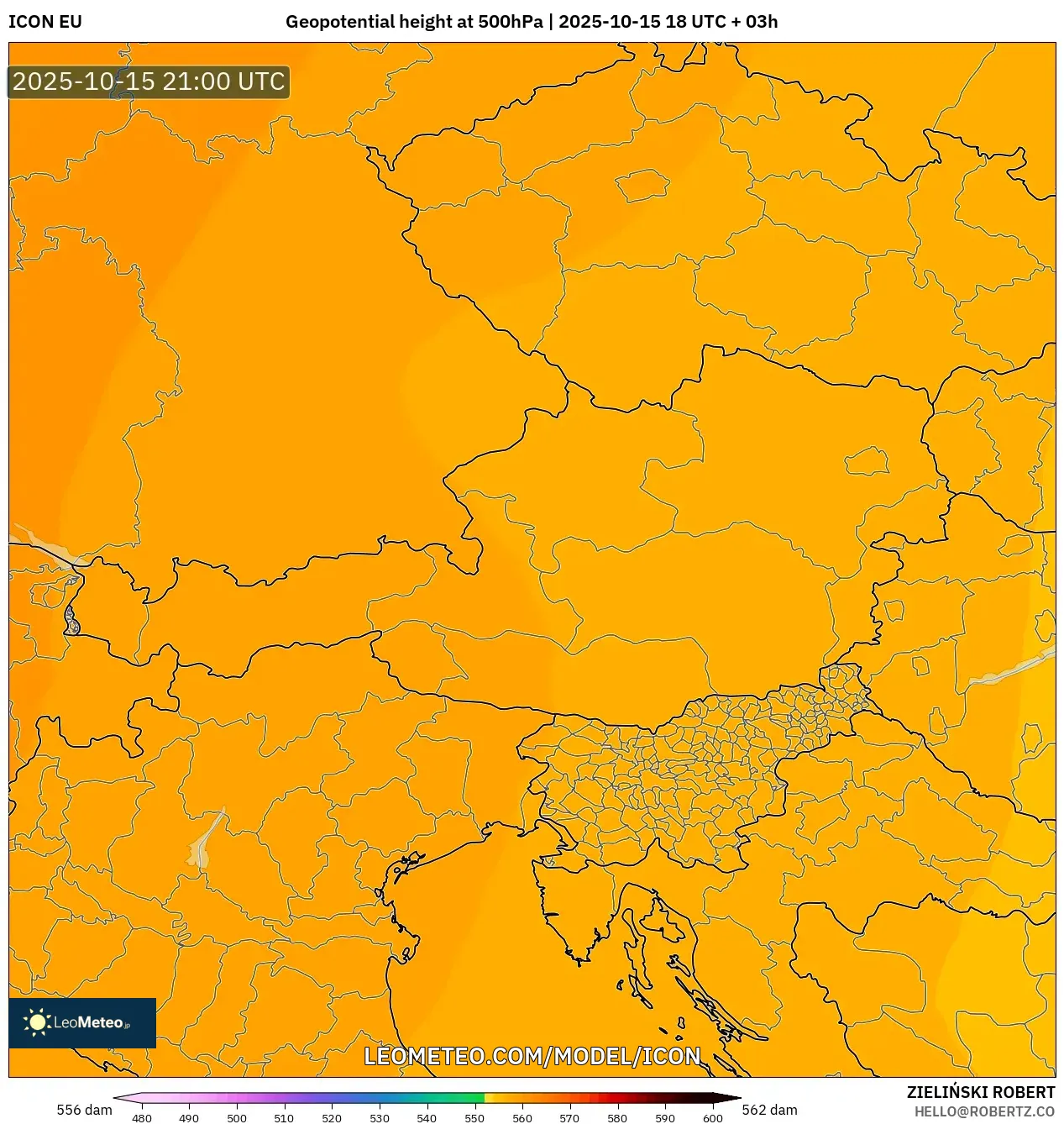 ICON model - Austria, Geopotential height at 500hPa ICON model - Austria, Geopotential height at 500hPa