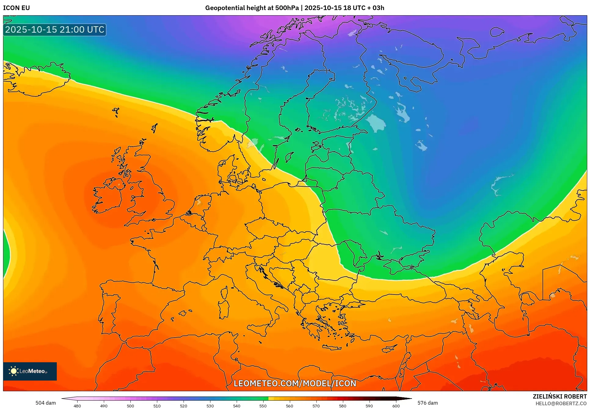 ICON model - Europe, Geopotential height at 500hPa ICON model - Europe, Geopotential height at 500hPa