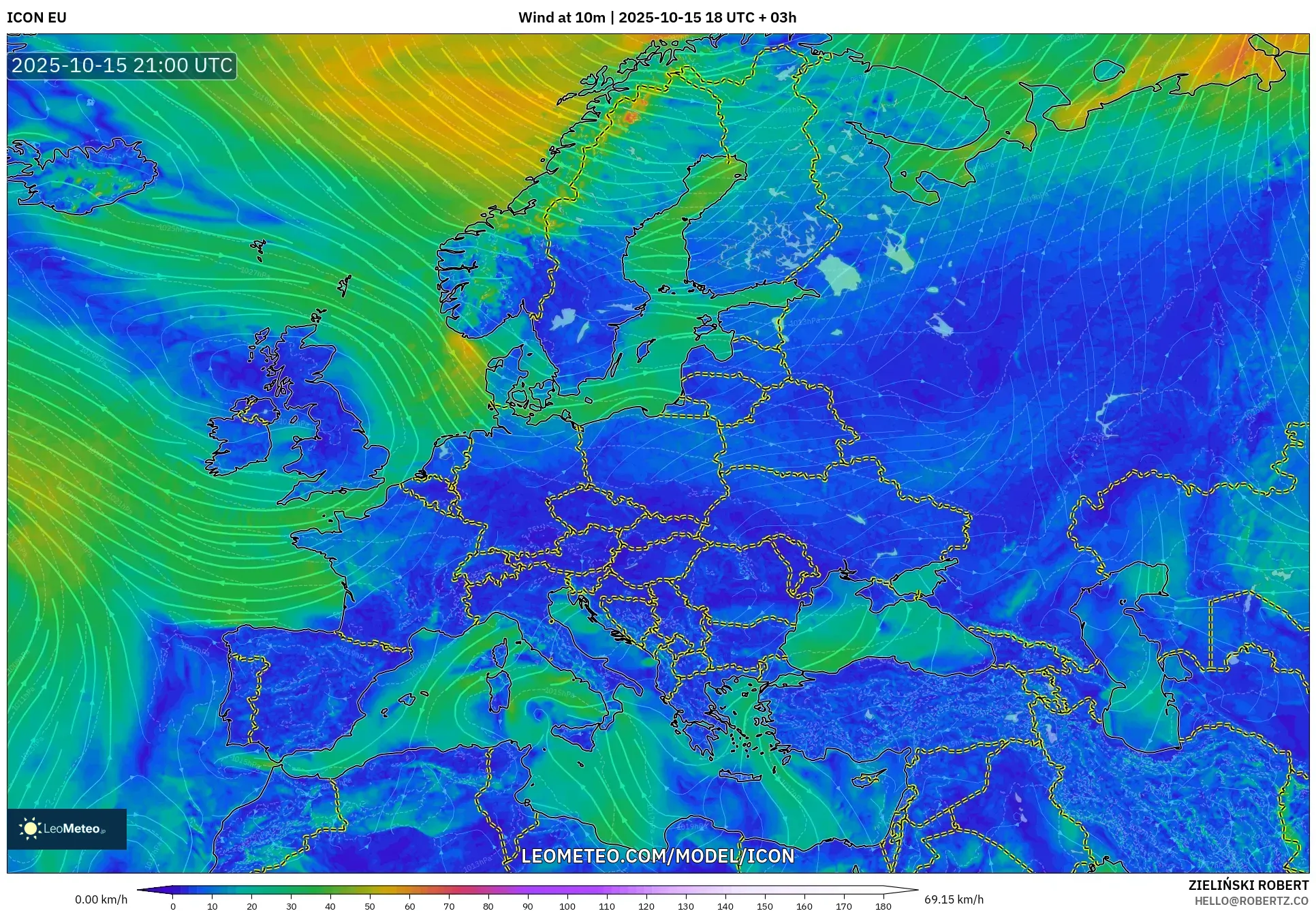 ICON model - Europe, Wind at 10m ICON model - Europe, Wind at 10m