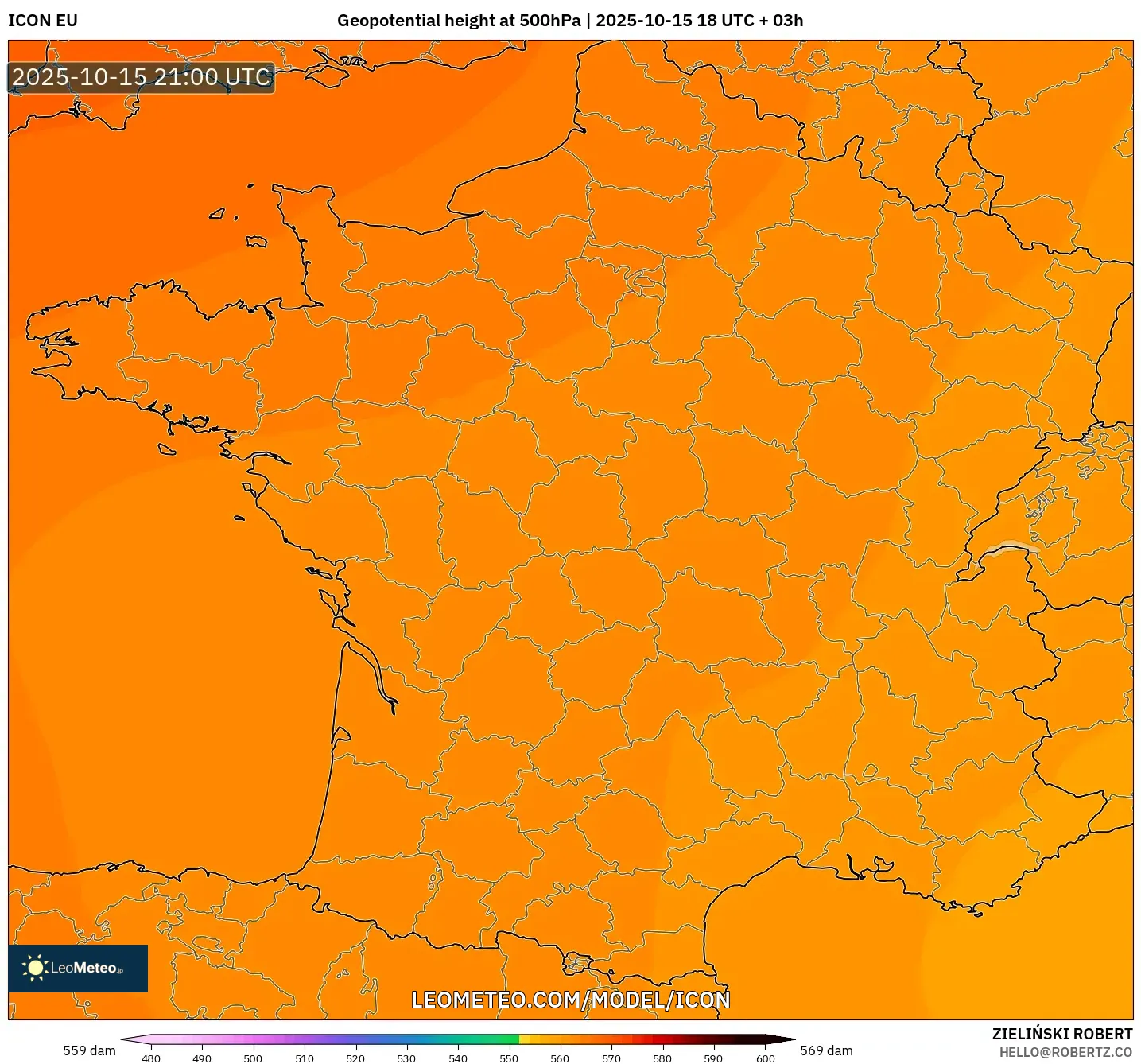 ICON model - France, Geopotential height at 500hPa ICON model - France, Geopotential height at 500hPa