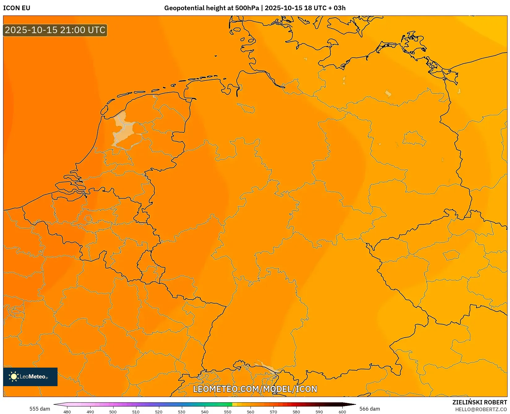 ICON model - Germany, Geopotential height at 500hPa ICON model - Germany, Geopotential height at 500hPa