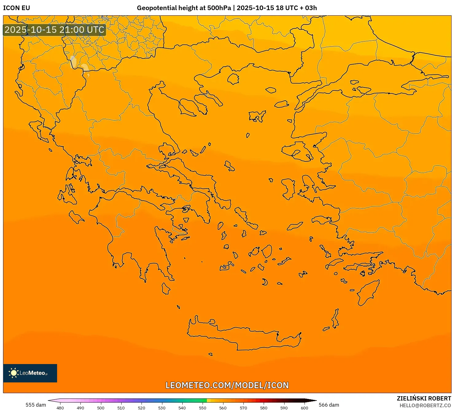 ICON model - Greece, Geopotential height at 500hPa ICON model - Greece, Geopotential height at 500hPa