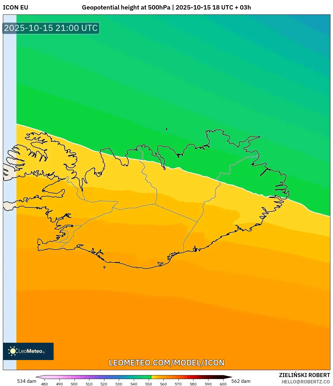 ICON model - Iceland, Geopotential height at 500hPa ICON model - Iceland, Geopotential height at 500hPa