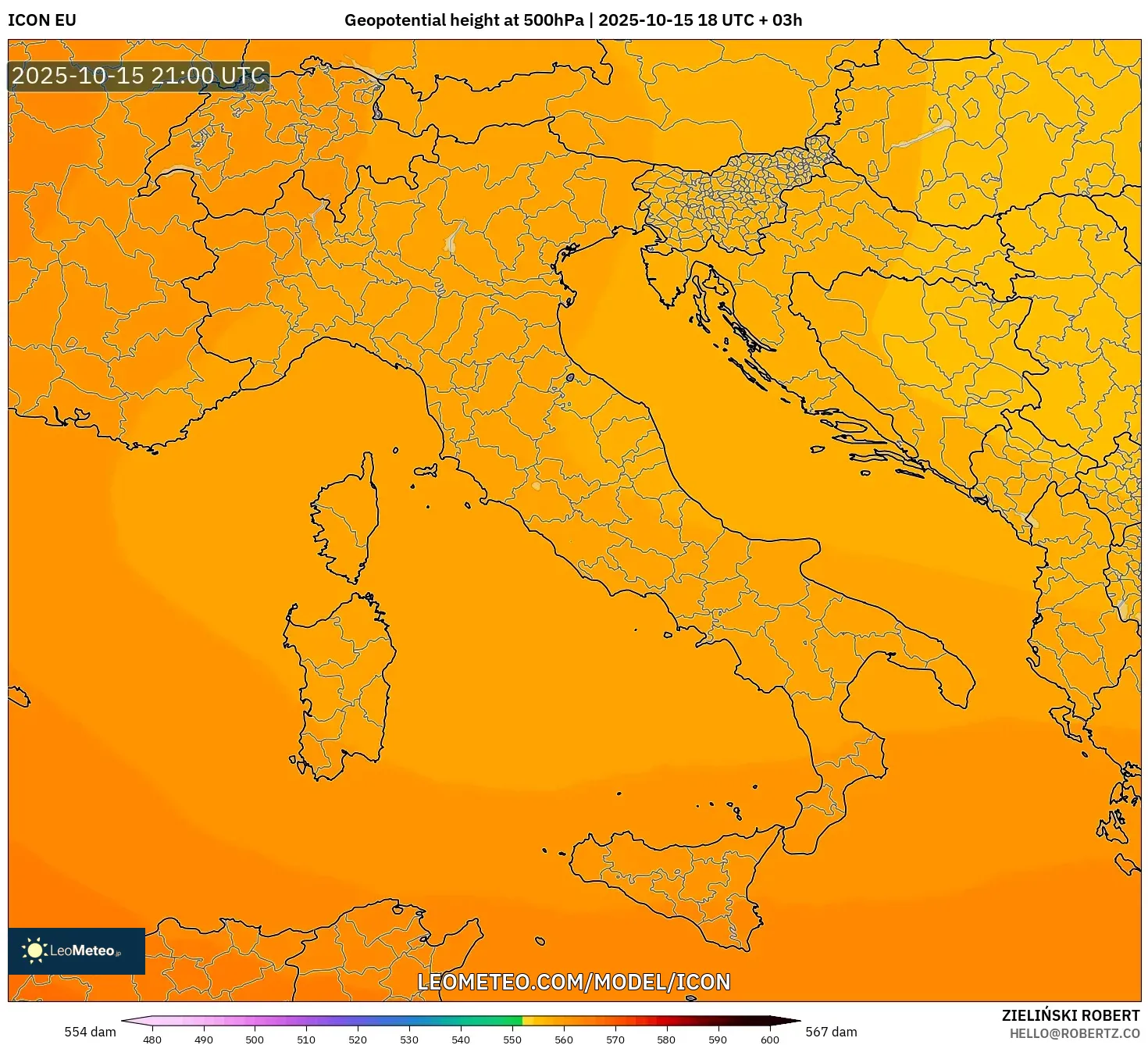 ICON model - Italy, Geopotential height at 500hPa ICON model - Italy, Geopotential height at 500hPa