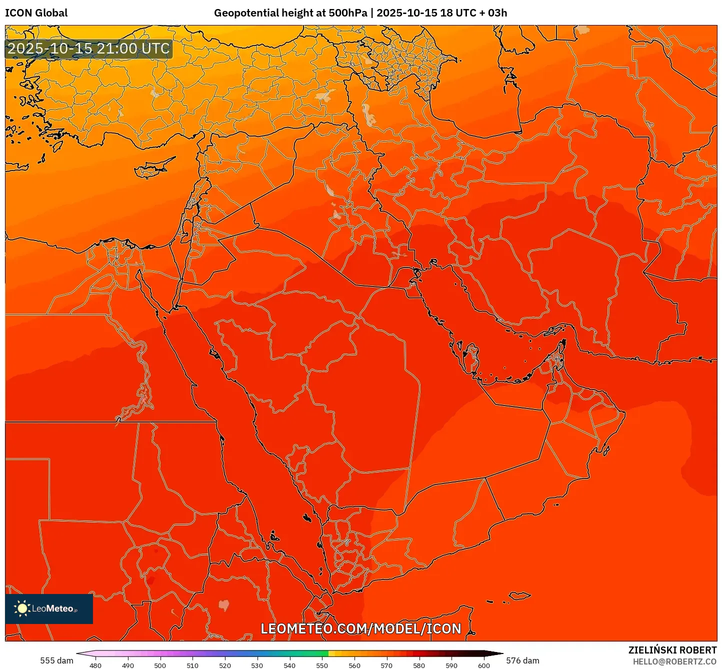 ICON model - Middle East, Geopotential height at 500hPa ICON model - Middle East, Geopotential height at 500hPa