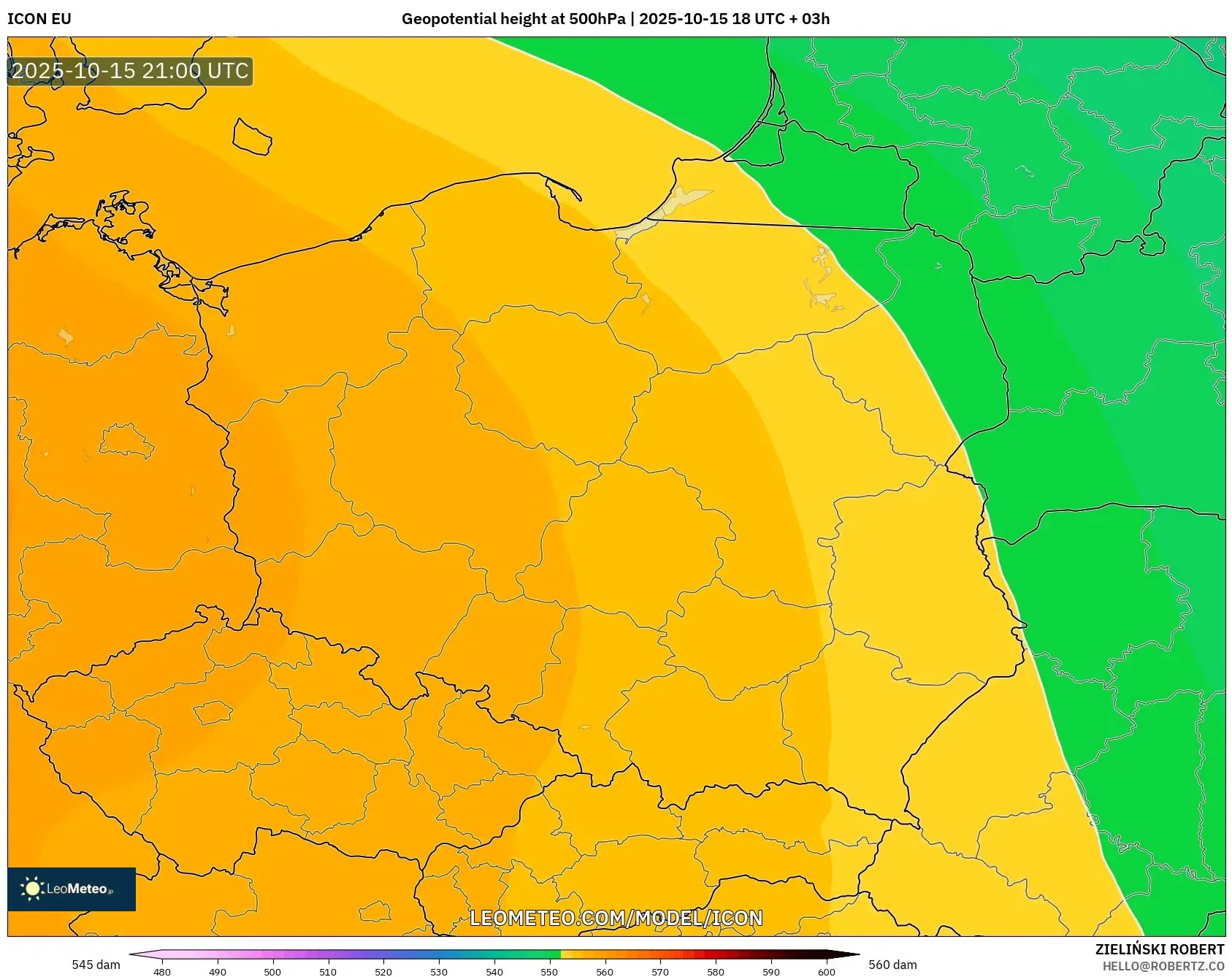 ICON model - Poland, Geopotential height at 500hPa ICON model - Poland, Geopotential height at 500hPa