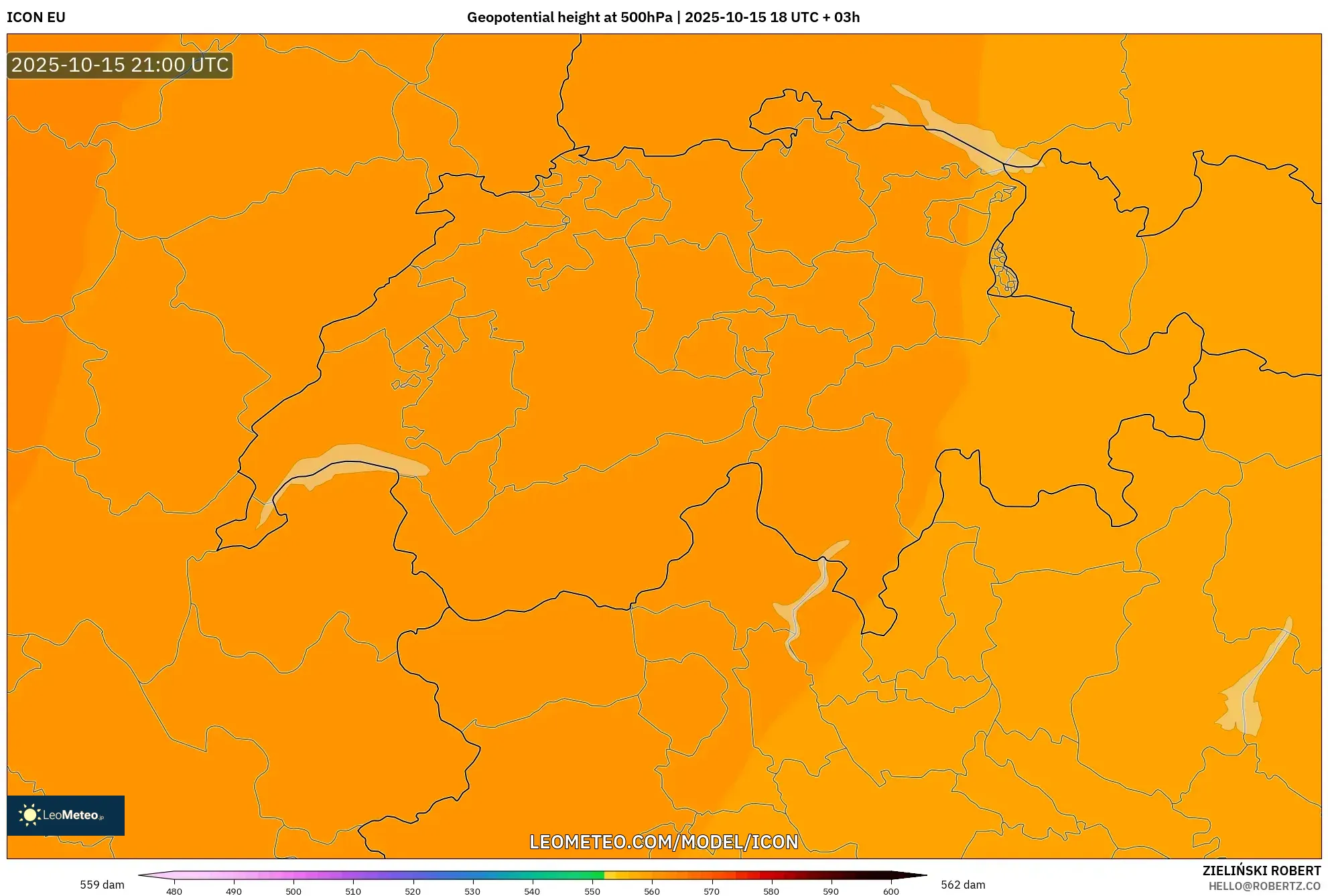 ICON model - Switzerland, Geopotential height at 500hPa ICON model - Switzerland, Geopotential height at 500hPa