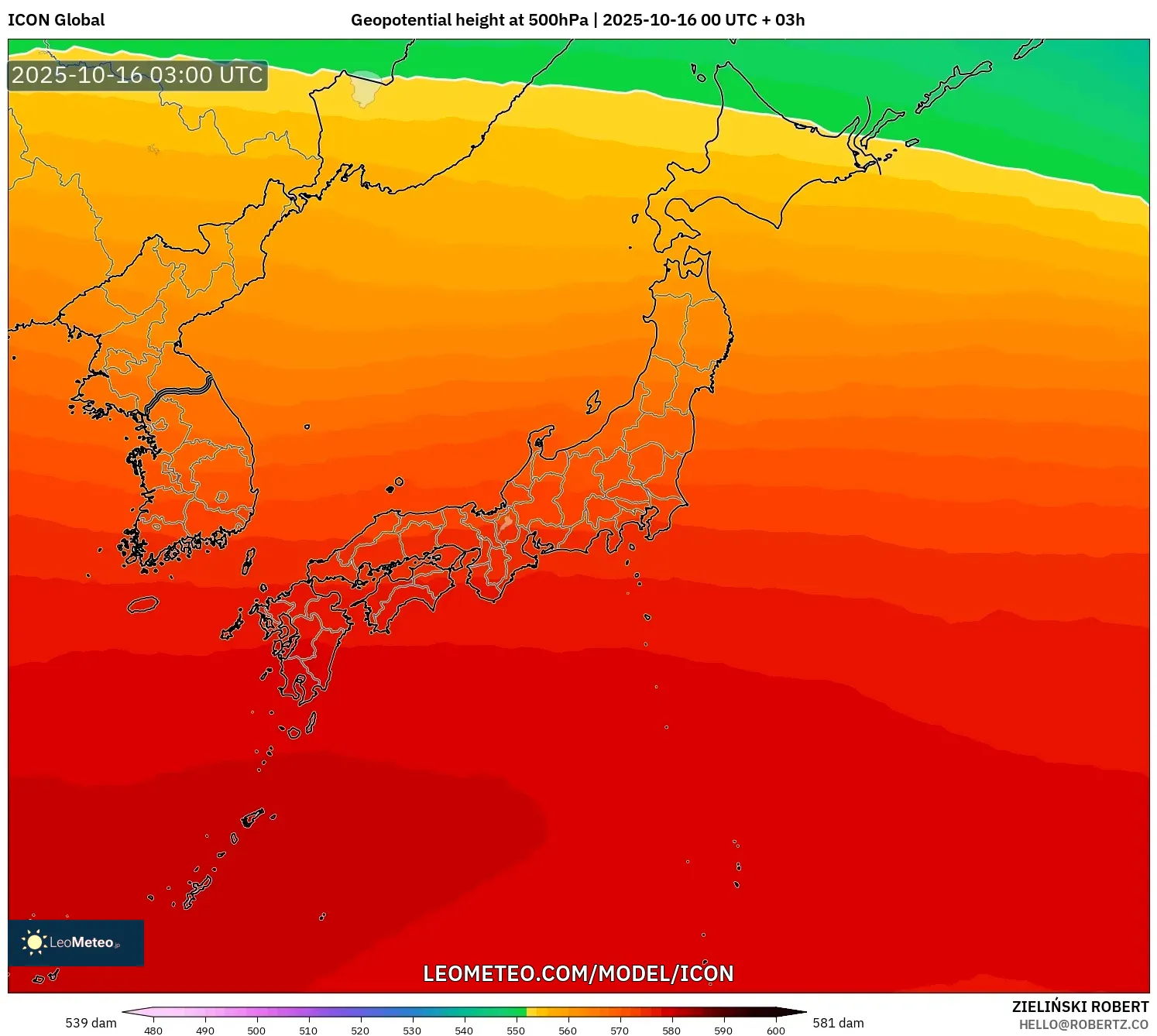 ICON model - Japan, Geopotential height at 500hPa ICON model - Japan, Geopotential height at 500hPa