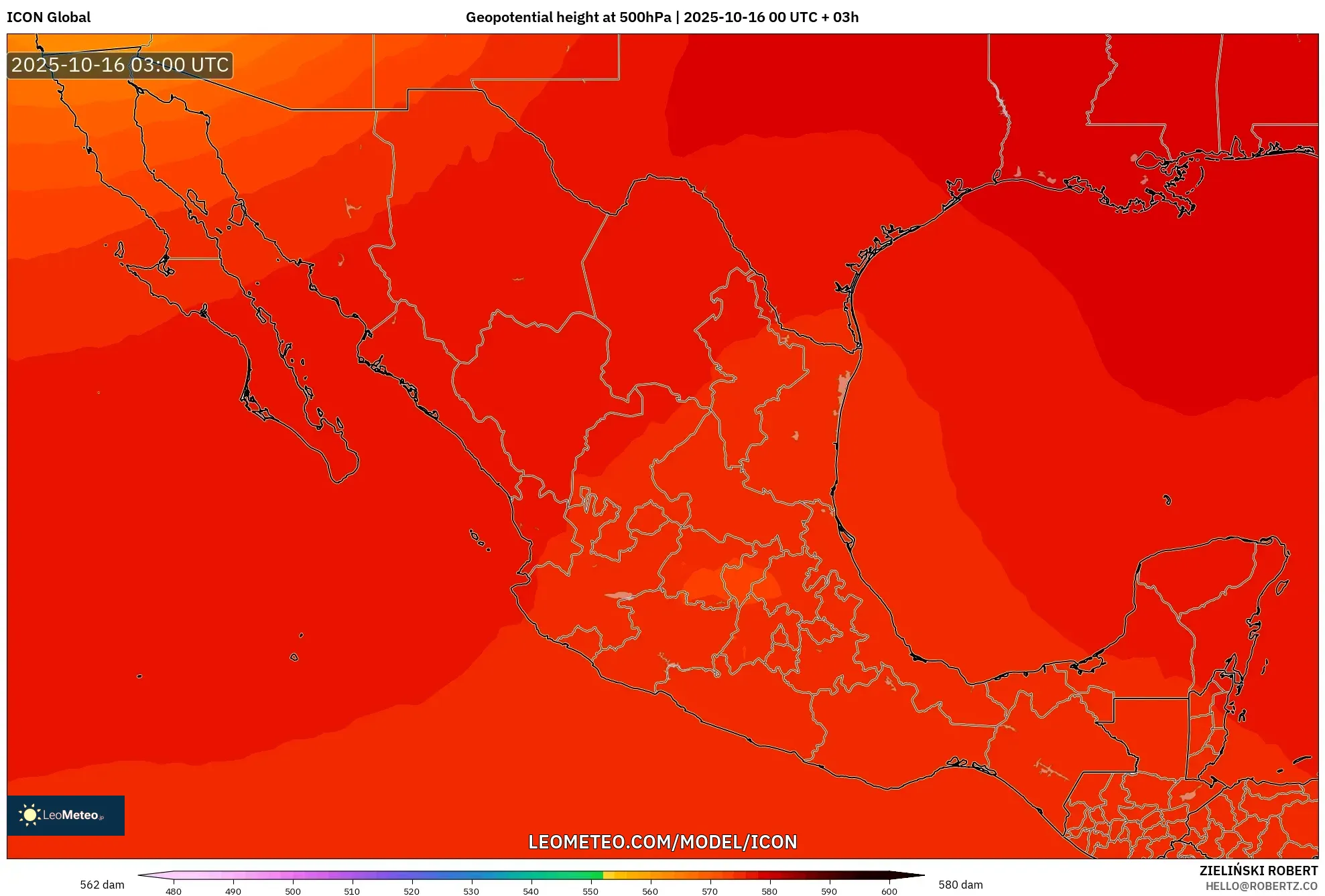ICON model - Mexico, Geopotential height at 500hPa ICON model - Mexico, Geopotential height at 500hPa