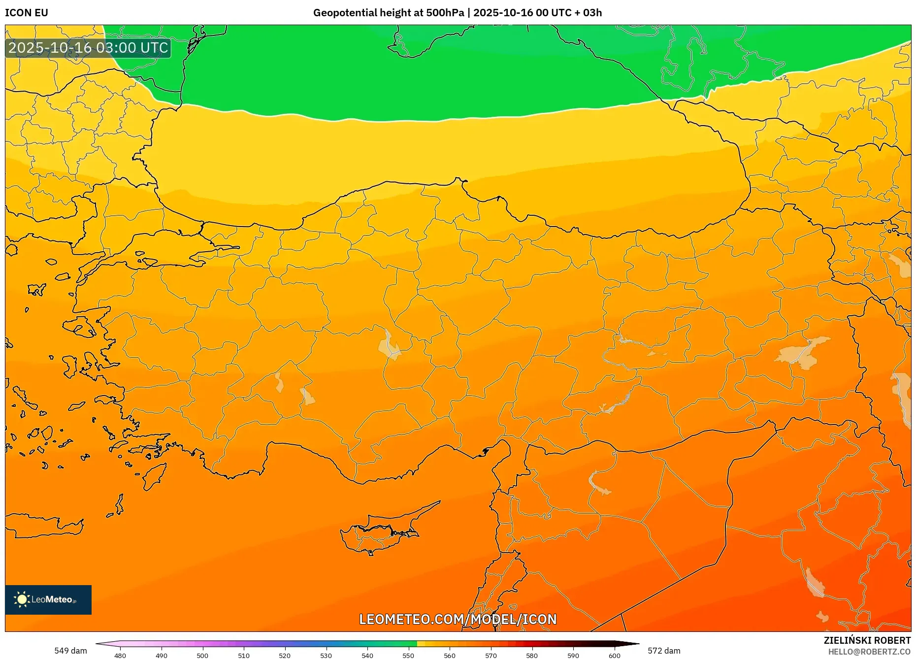 ICON model - Turkey, Geopotential height at 500hPa ICON model - Turkey, Geopotential height at 500hPa