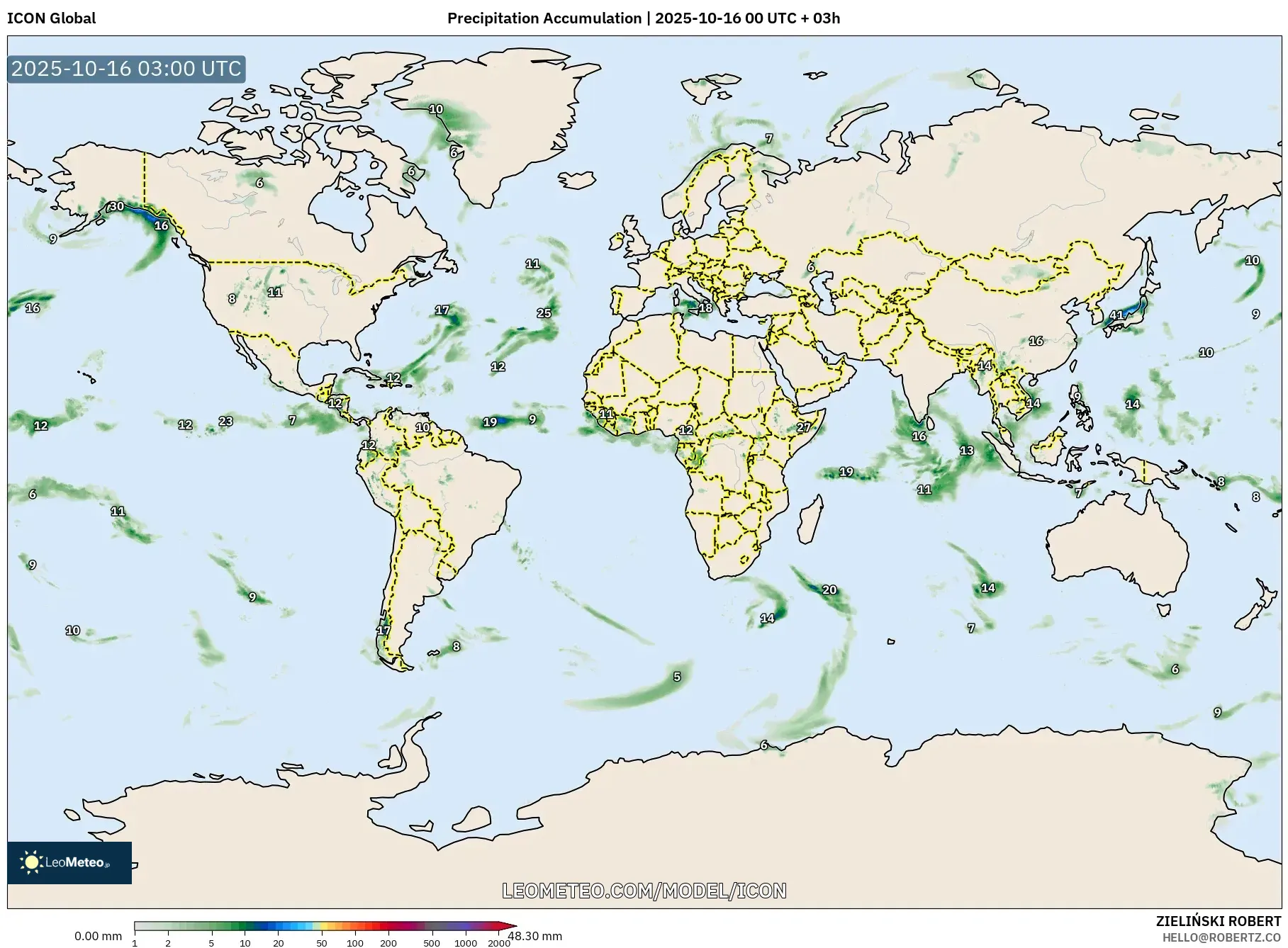 ICON model - World, Precipitation Accumulation ICON model - World, Precipitation Accumulation