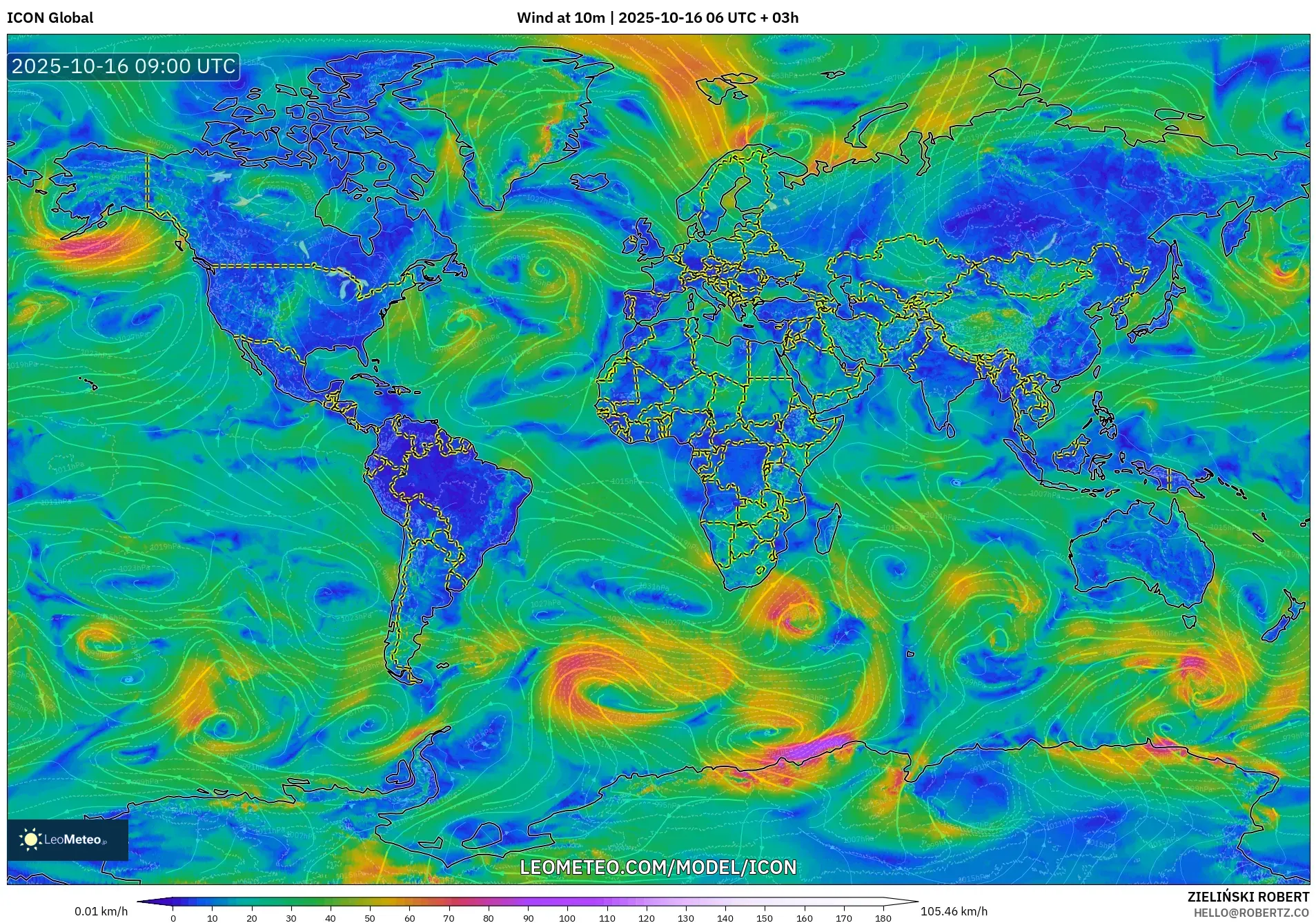 ICON model - World, Wind at 10m ICON model - World, Wind at 10m