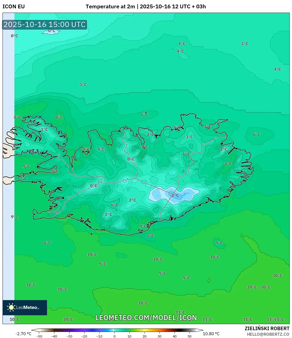 ICON model - Iceland, Temperature at 2m ICON model - Iceland, Temperature at 2m