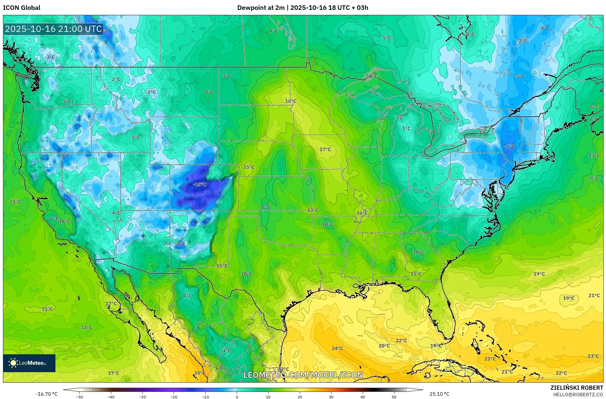 ICON model - United States, Dewpoint at 2m ICON model - United States, Dewpoint at 2m