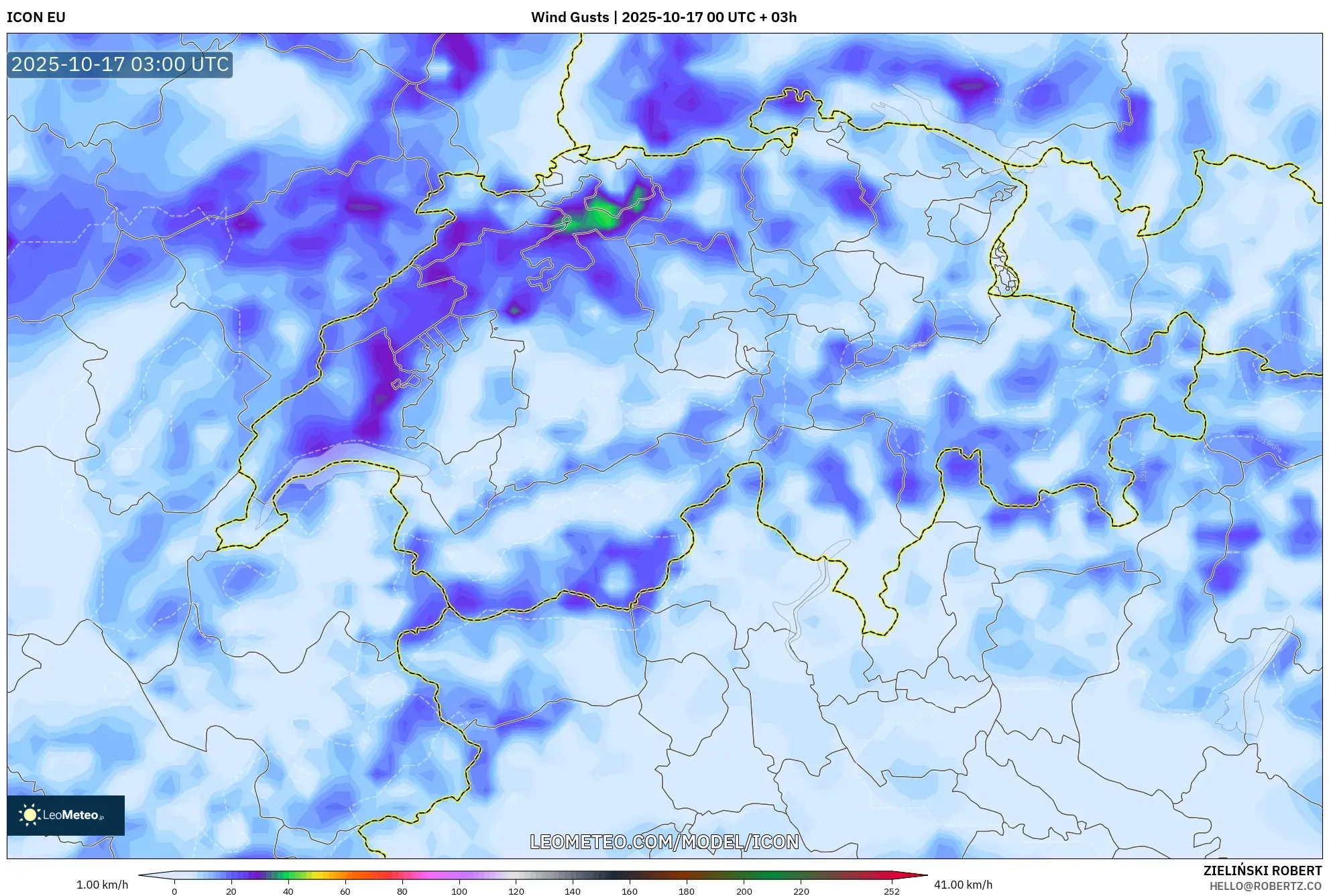 ICON model - Switzerland, Wind Gusts