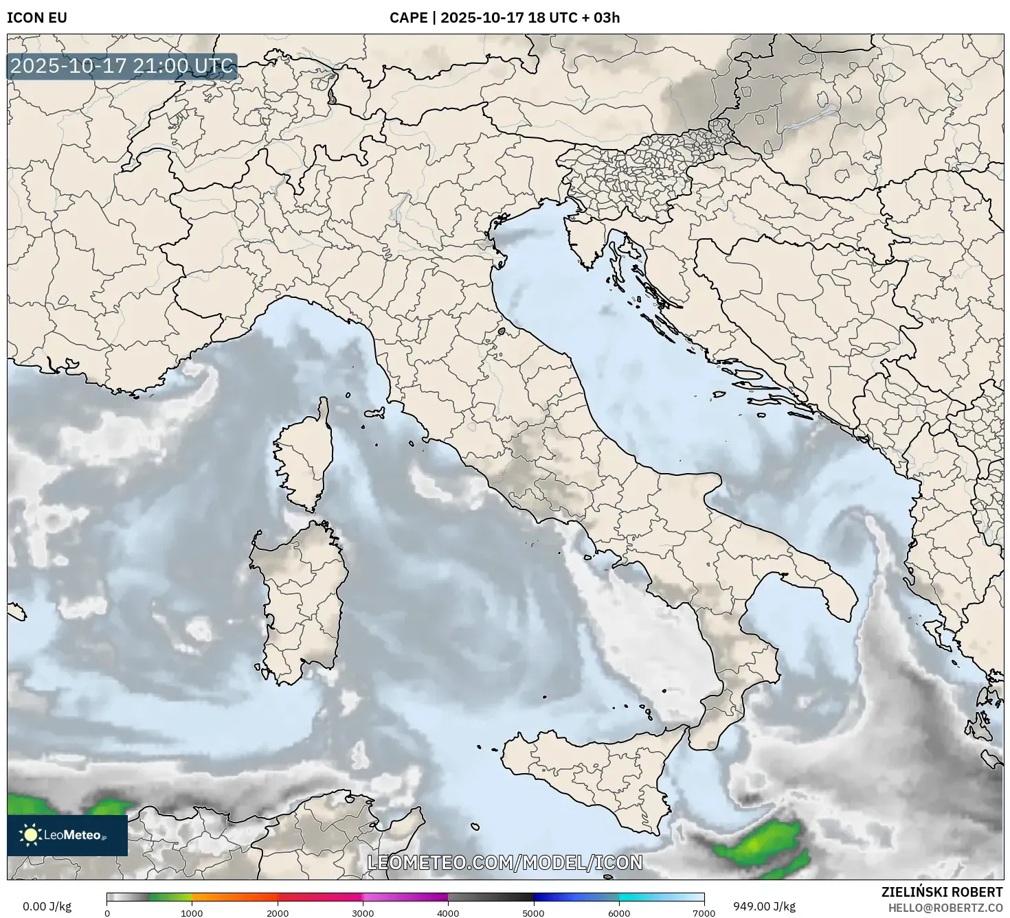 ICON model - Italy, CAPE ICON model - Italy, CAPE