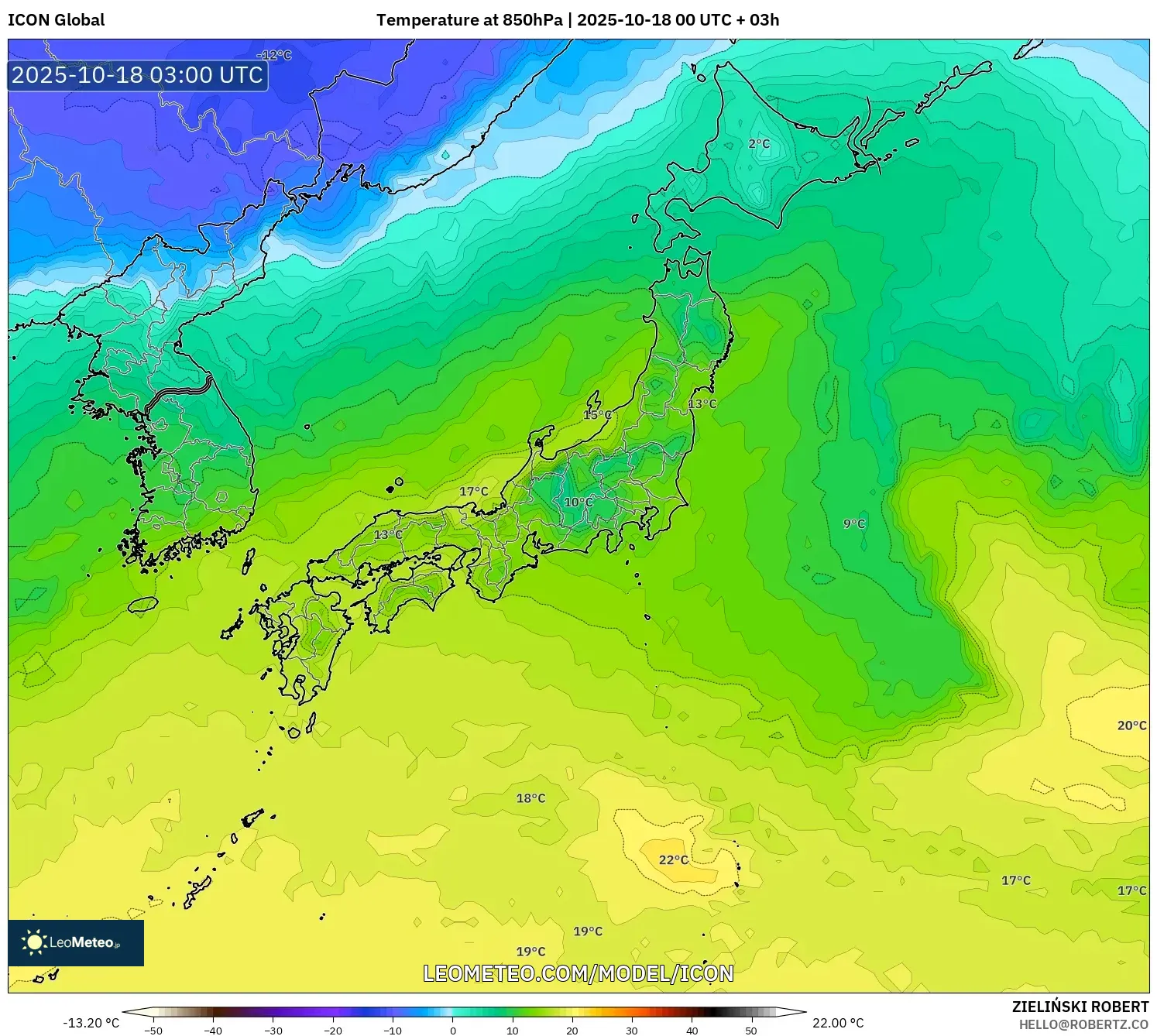 ICON model - Japan, Temperature at 850hPa ICON model - Japan, Temperature at 850hPa