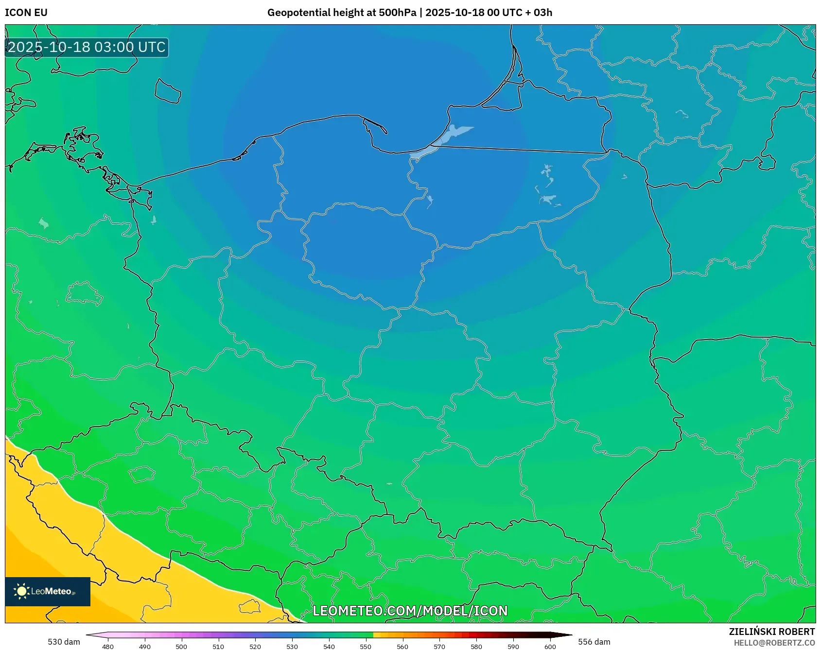 ICON model - Poland, Geopotential height at 500hPa ICON model - Poland, Geopotential height at 500hPa