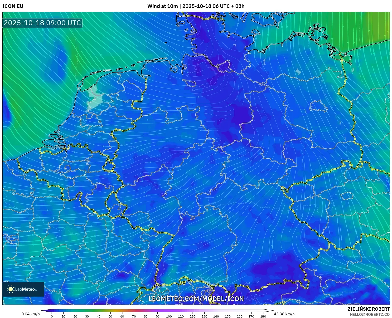 ICON model - Germany, Wind at 10m ICON model - Germany, Wind at 10m