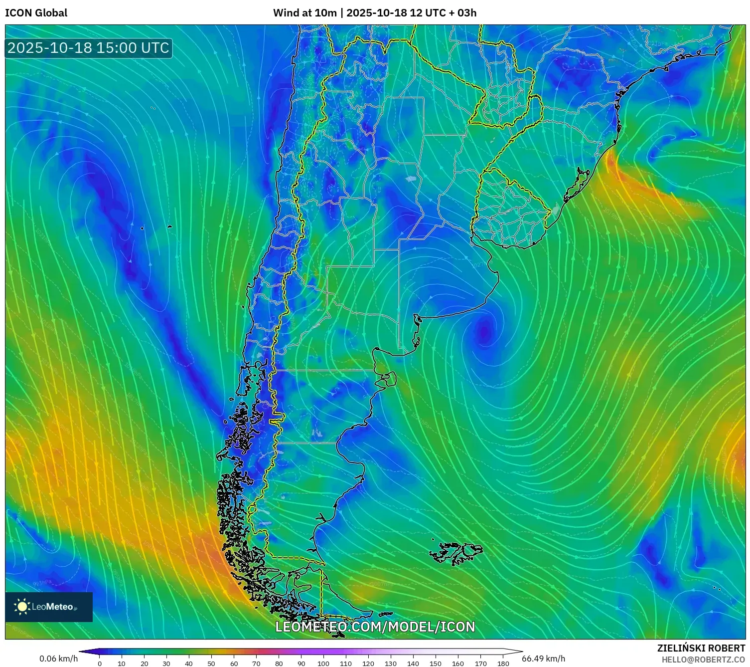ICON model - Argentina, Wind at 10m ICON model - Argentina, Wind at 10m