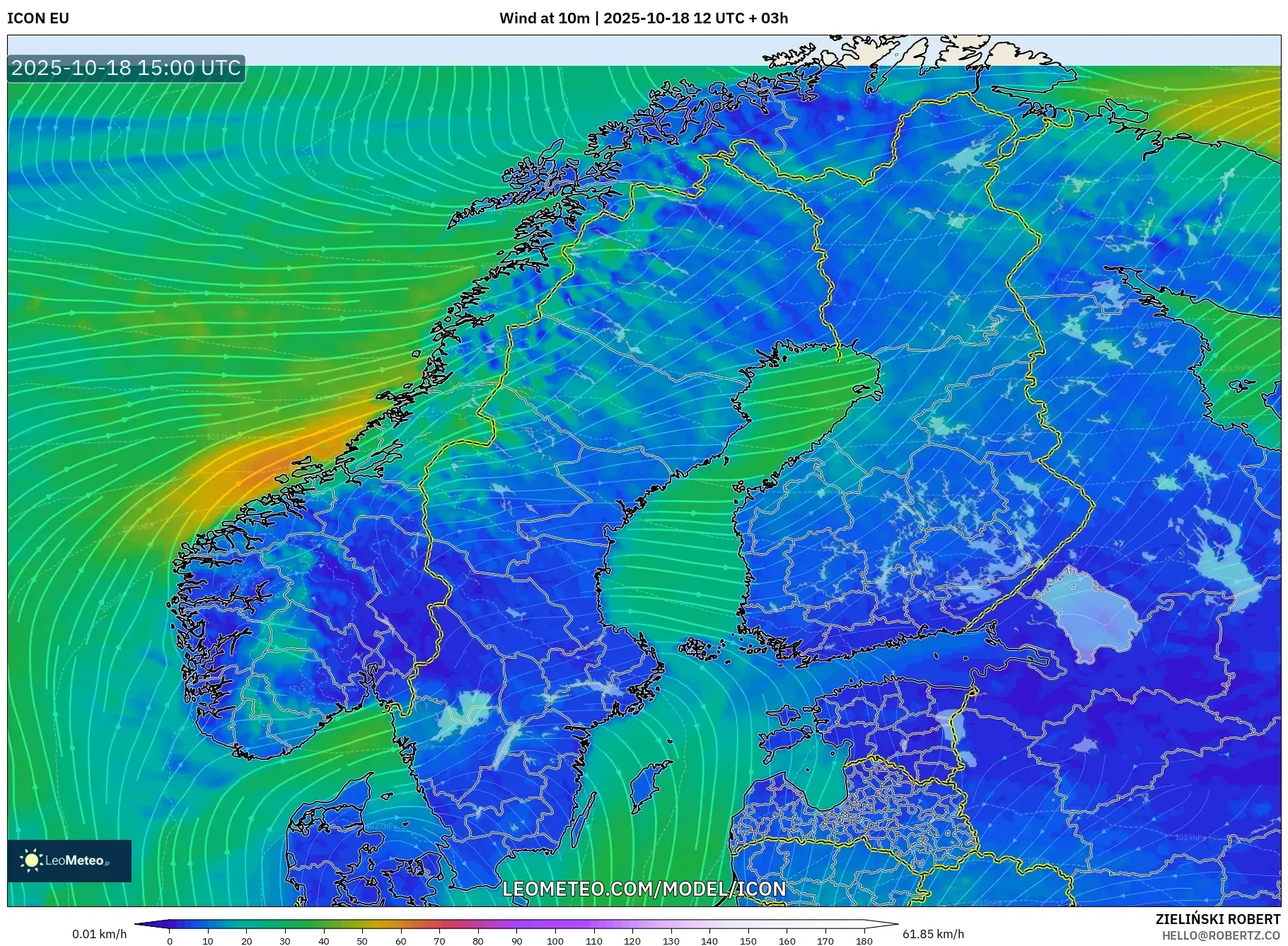 ICON model - Scandinavia, Wind at 10m ICON model - Scandinavia, Wind at 10m